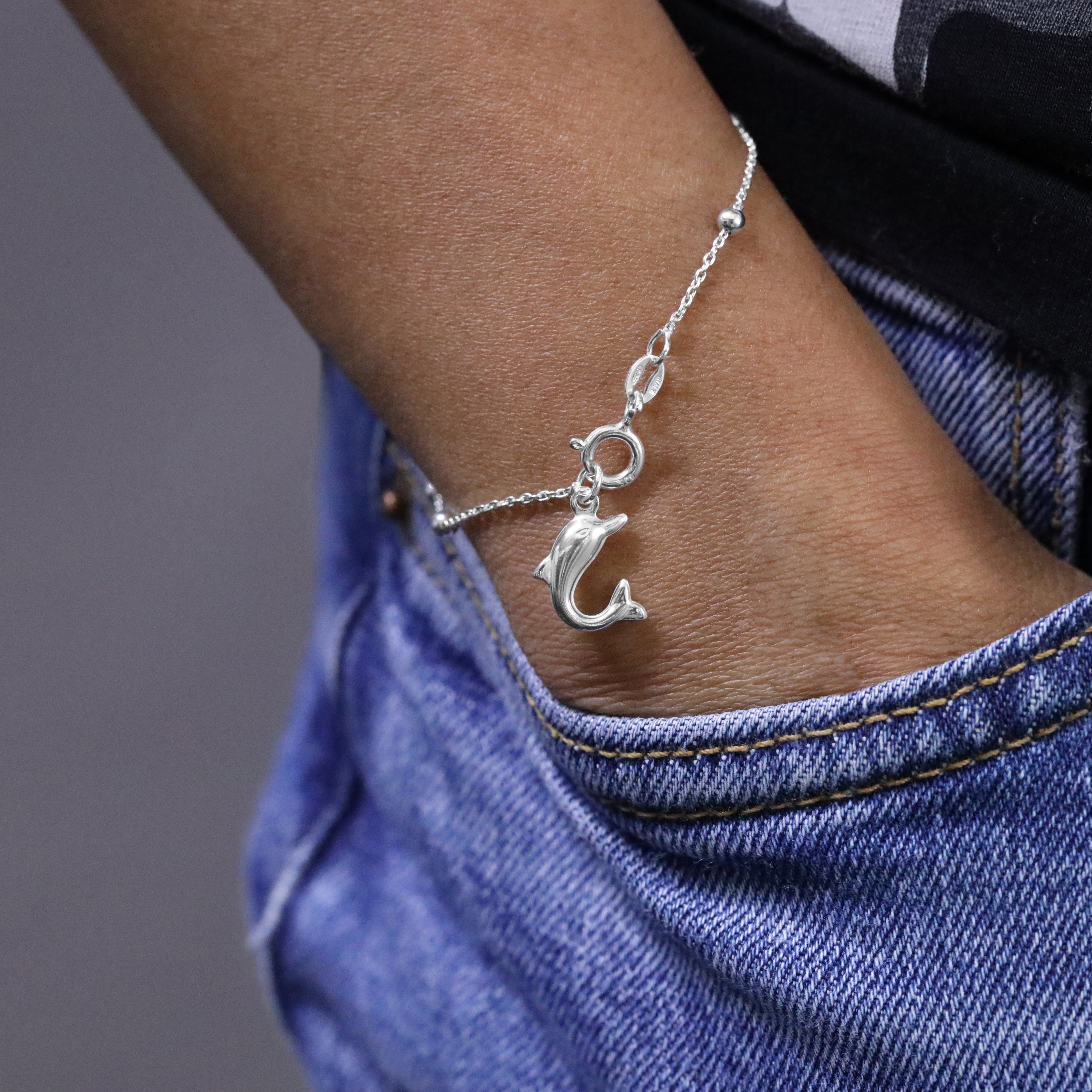 19cm Damen Silberarmband mit Delfin Rosenkranz Armband 925 Silber (B606) - Taipan Schmuck
