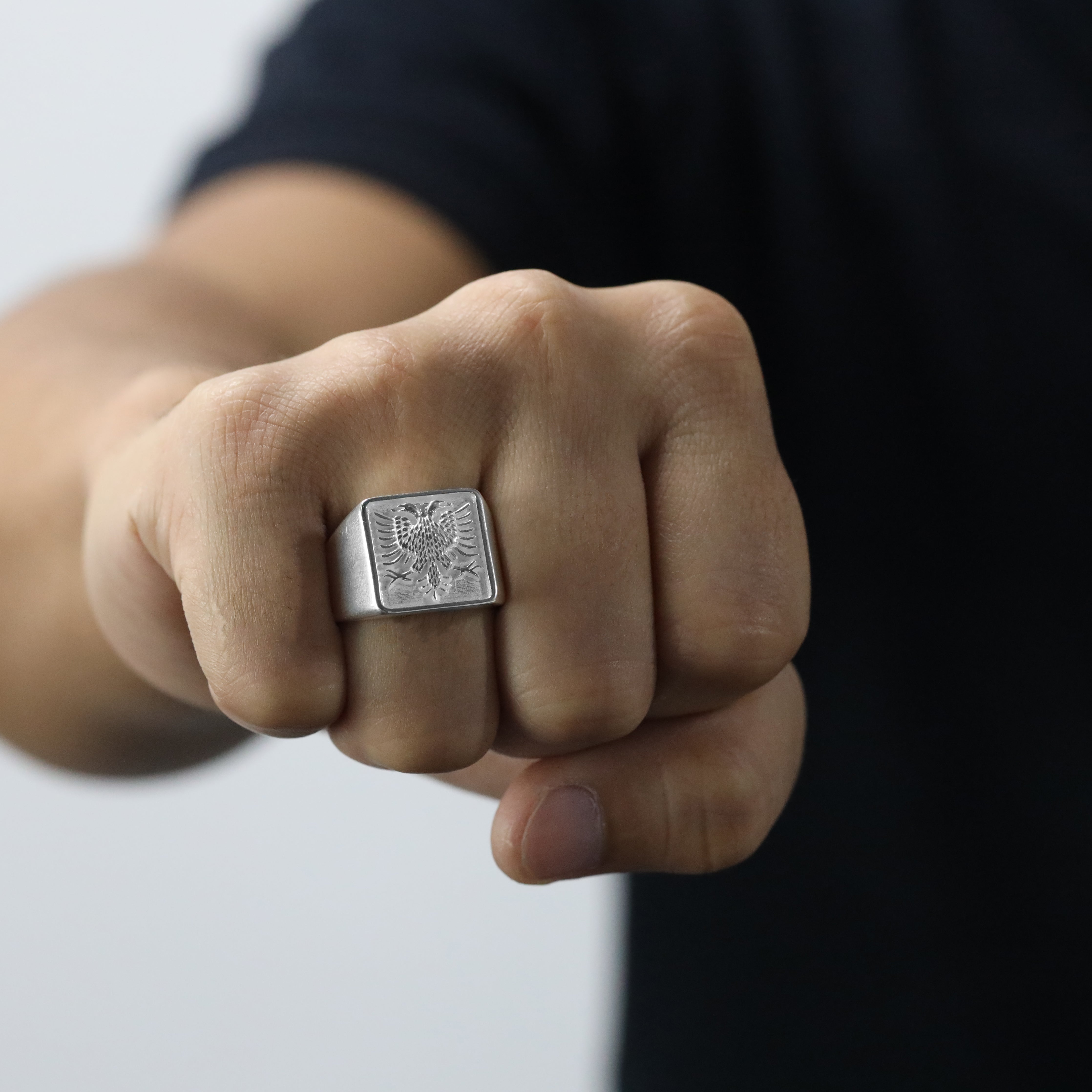 Albanischer Adler Albanien Eagle Flagge Shqiptar Silberring aus 925 Sterlingsilber Größe 8-12 - Taipan Schmuck