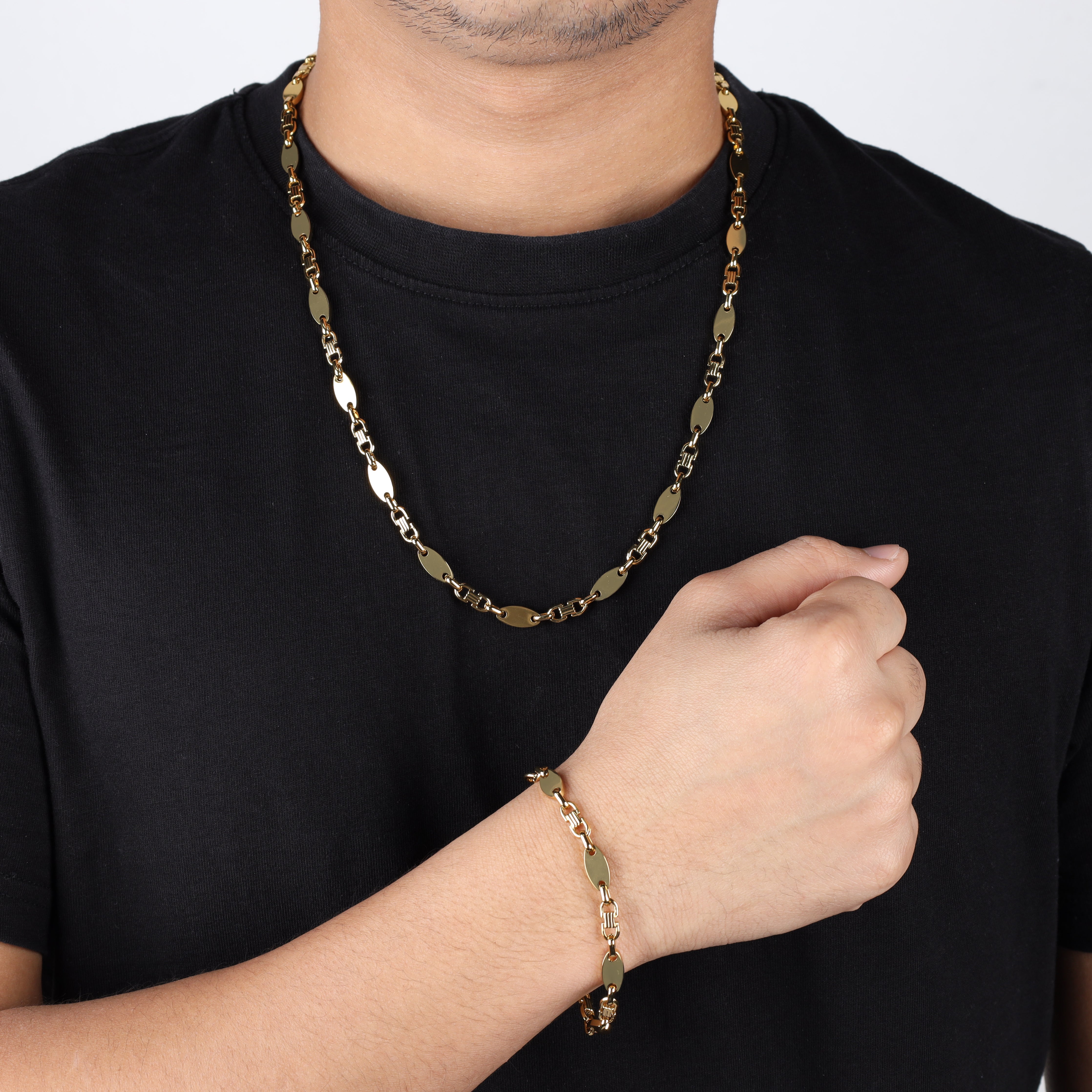 Set Plattenkette 6mm breit aus Edelstahl 18K Vergoldet - Taipan Schmuck