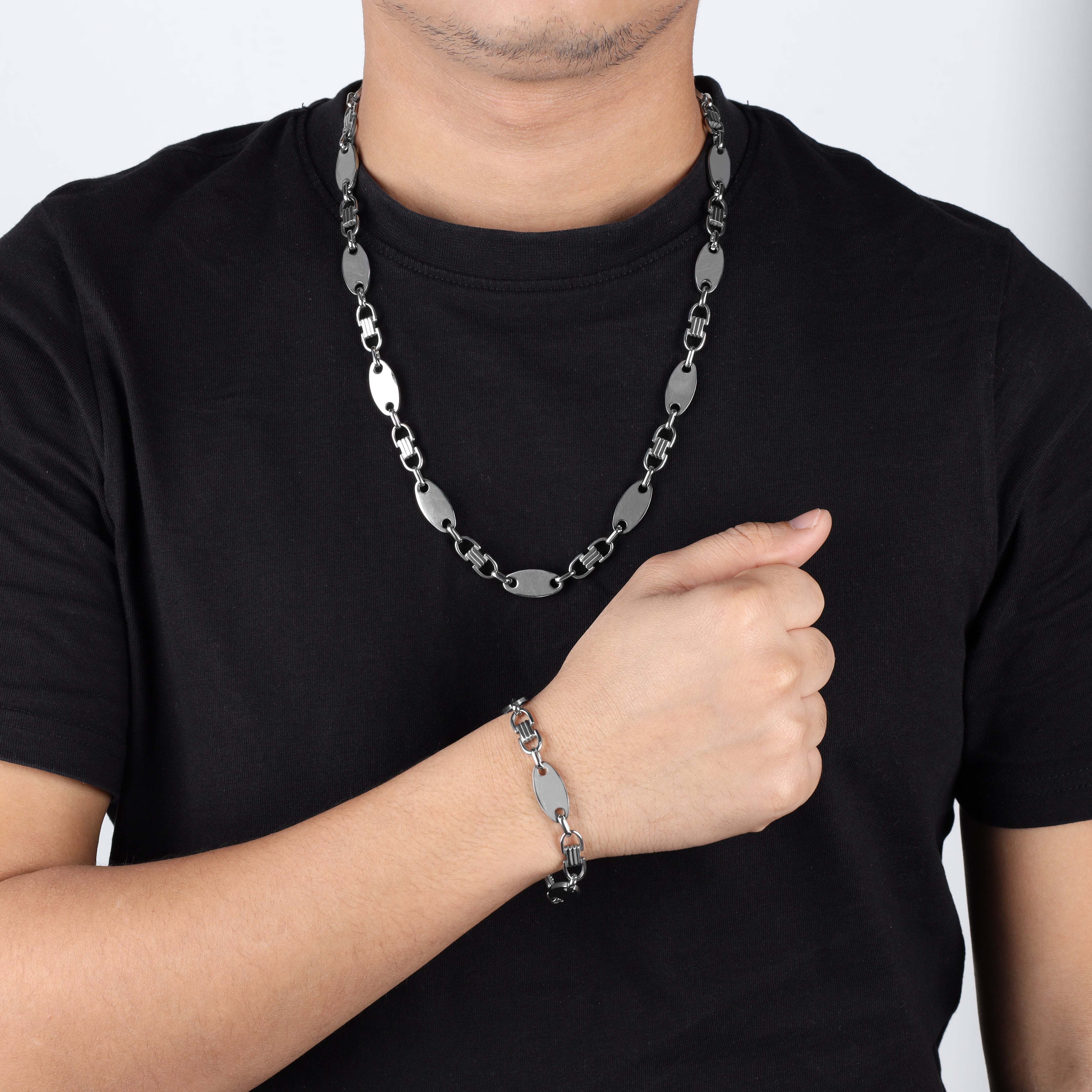 Set Plattenkette 10mm breit aus Edelstahl - Taipan Schmuck