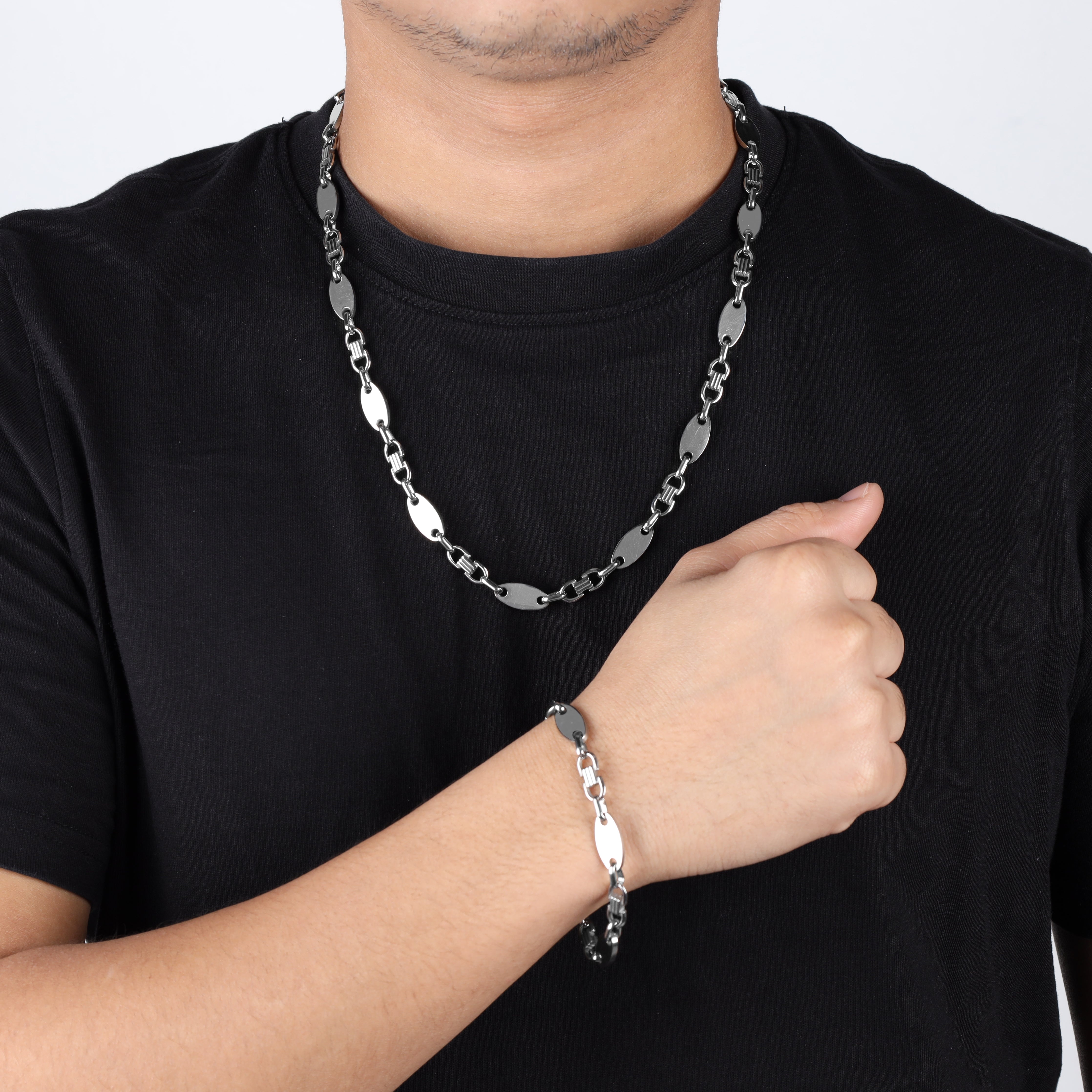 Set Plattenkette 8mm breit aus Edelstahl - Taipan Schmuck