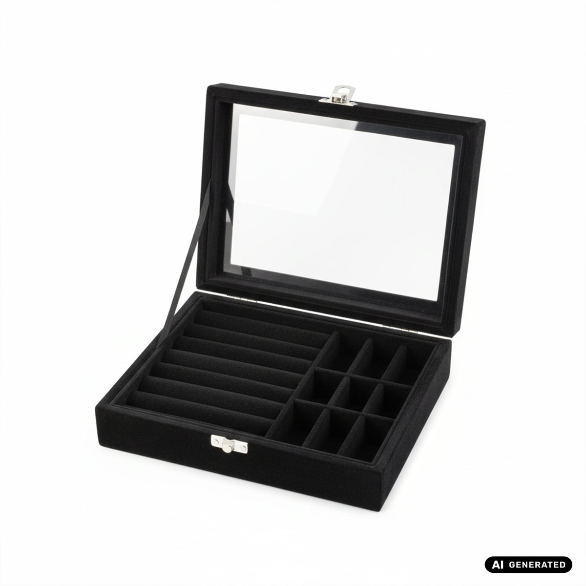 Elegante Schmuckbox mit 9 Fächern in Schwarz Aufbewahrung von Schmuck