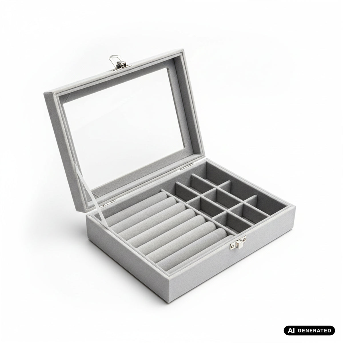 Elegante Schmuckbox mit 9 Fächern in grau Aufbewahrung von Schmuck