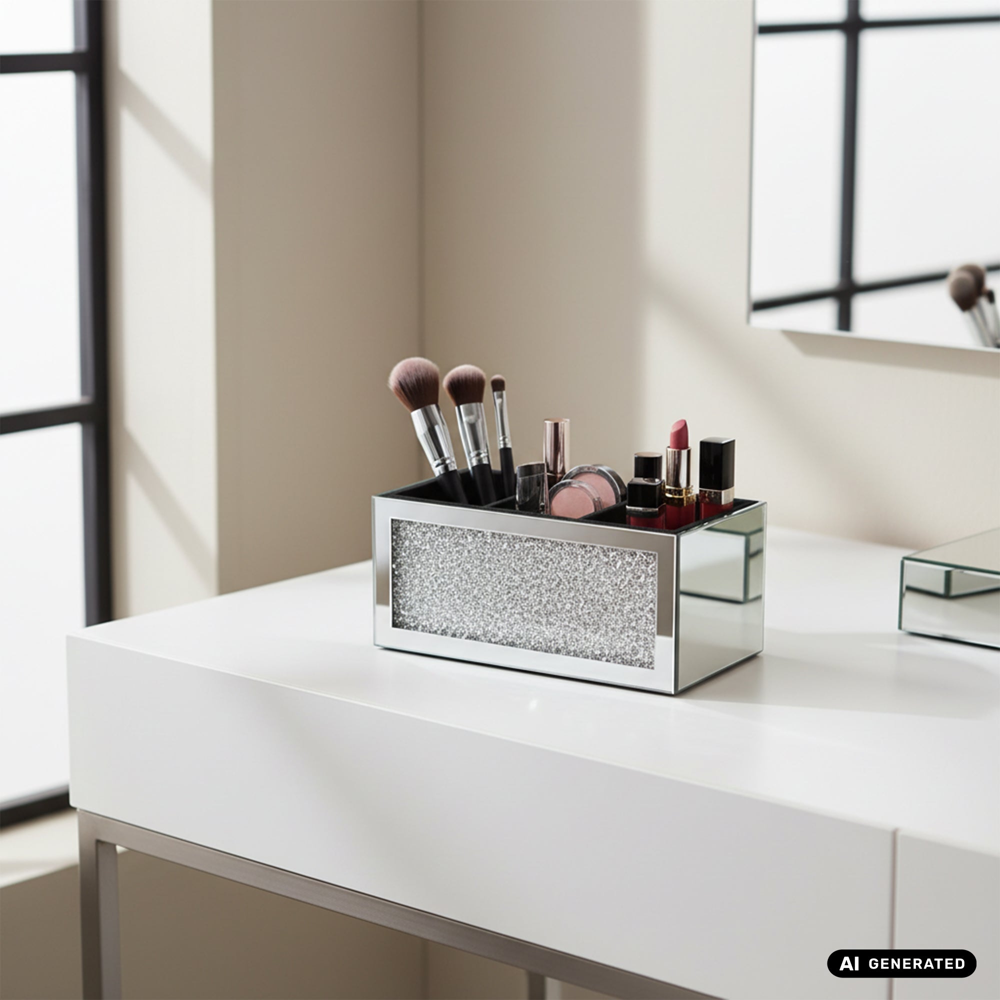 Elegante offene Schminkbox mit Kristall-Glitzer