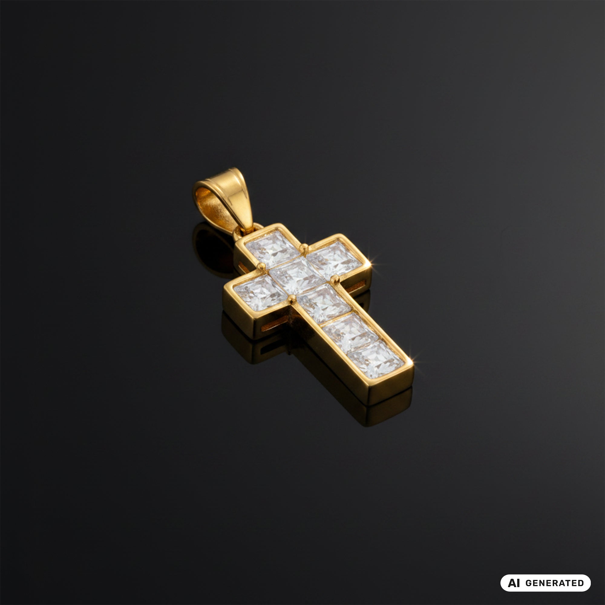 Kreuz Anhänger Iced Out Stil aus Edelstahl vergoldet