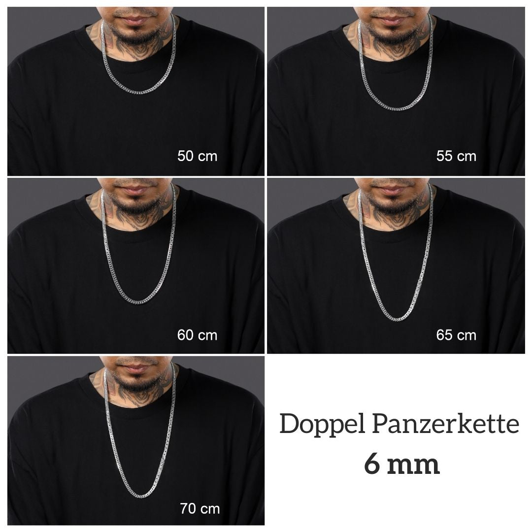 Set - Doppel Panzerkette 6mm - Set Halskette + Armband aus 925 Sterling Silber - 20% sparen - Taipan Schmuck