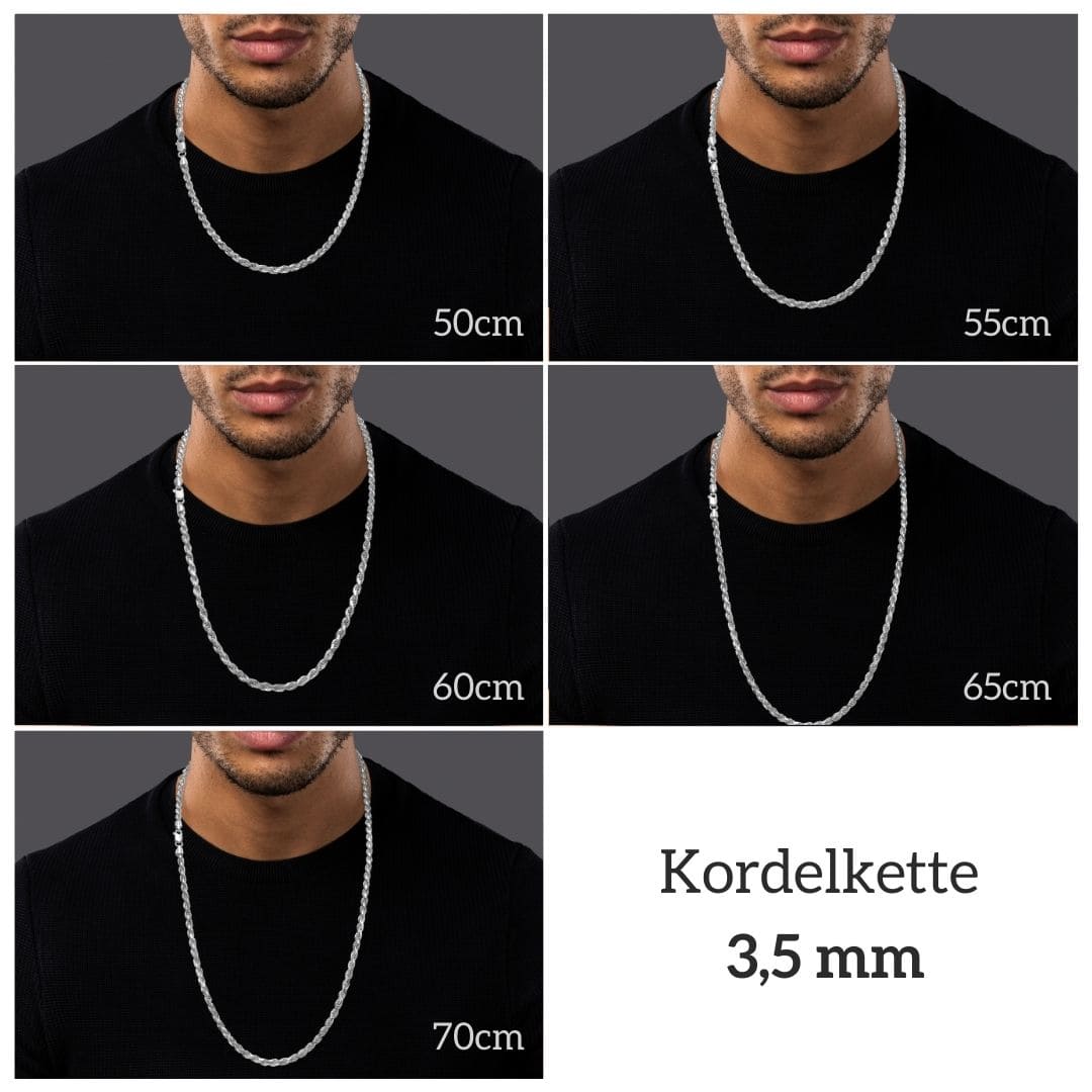 Set - Kordelkette 3,5mm - Halskette + Armband aus 925 Silber - Taipan Schmuck