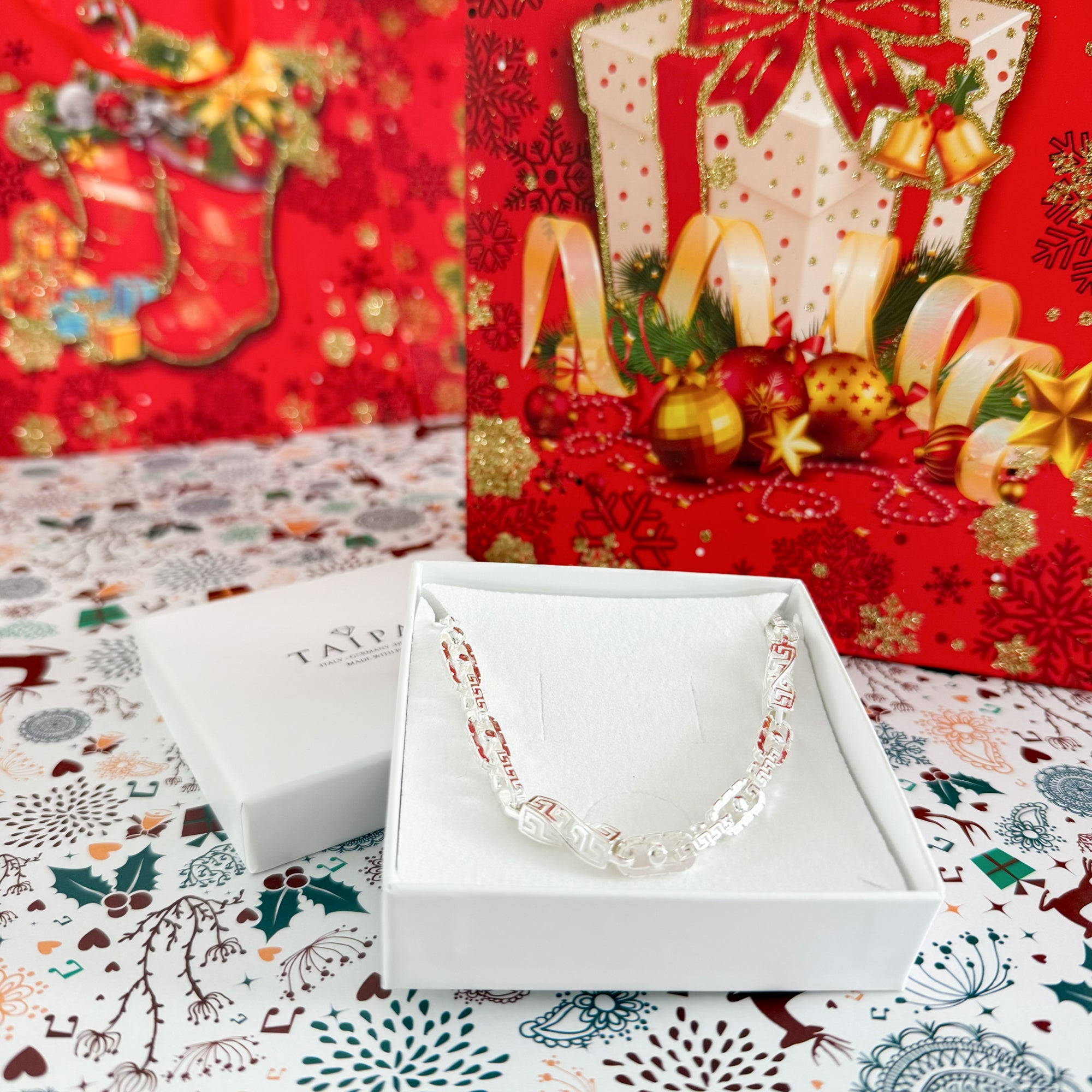 Weihnachtliche Geschenkverpackung inkl. Tüte und Schmuckschachtel weiß