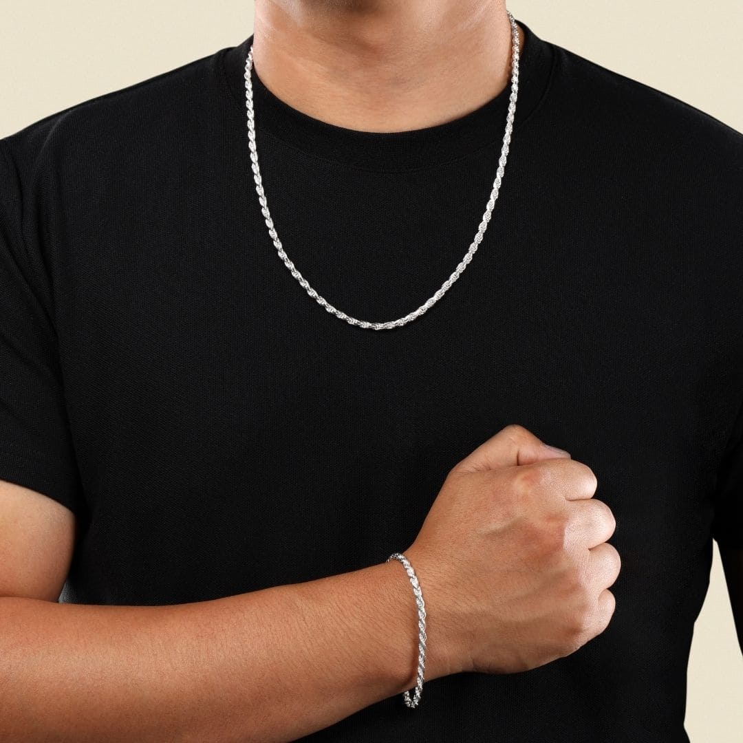 Set - Kordelkette 3,5mm - Halskette + Armband aus 925 Silber - Taipan Schmuck