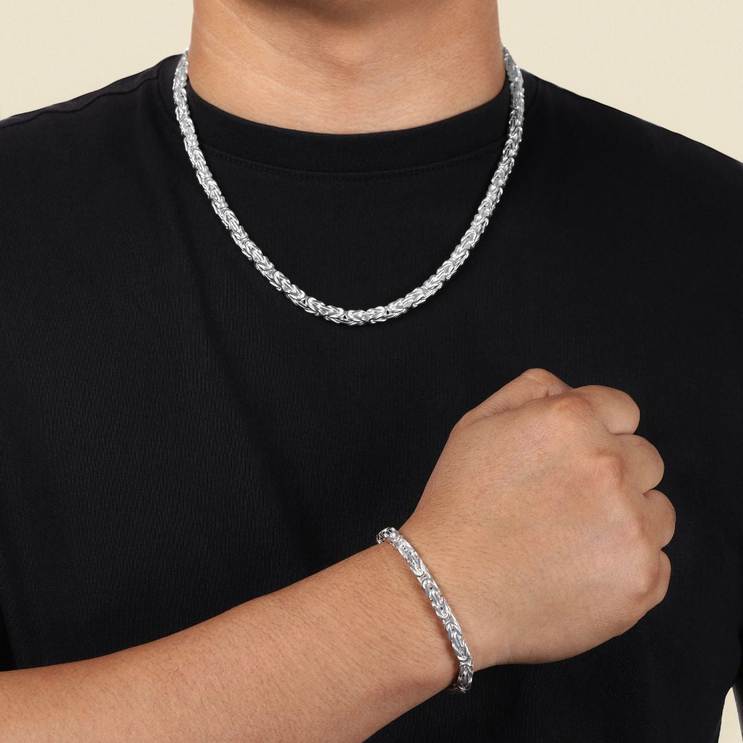 Set - Königskette Link 5mm - Halskette + Armband aus 925 Silber - 20% sparen - Taipan Schmuck