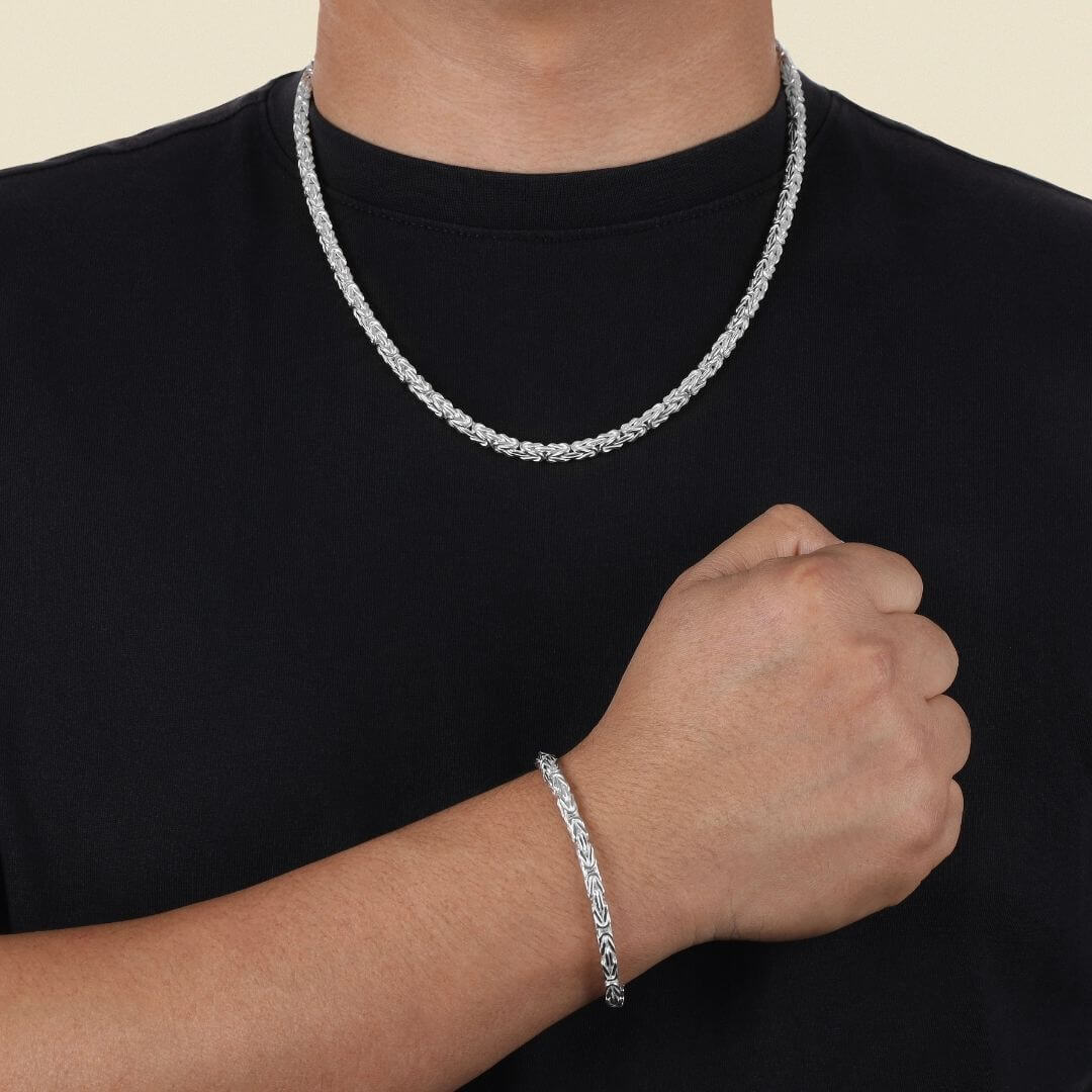 Set - Königskette vierkant 4mm - Halskette + Armband aus 925 Silber - 20% sparen - Taipan Schmuck