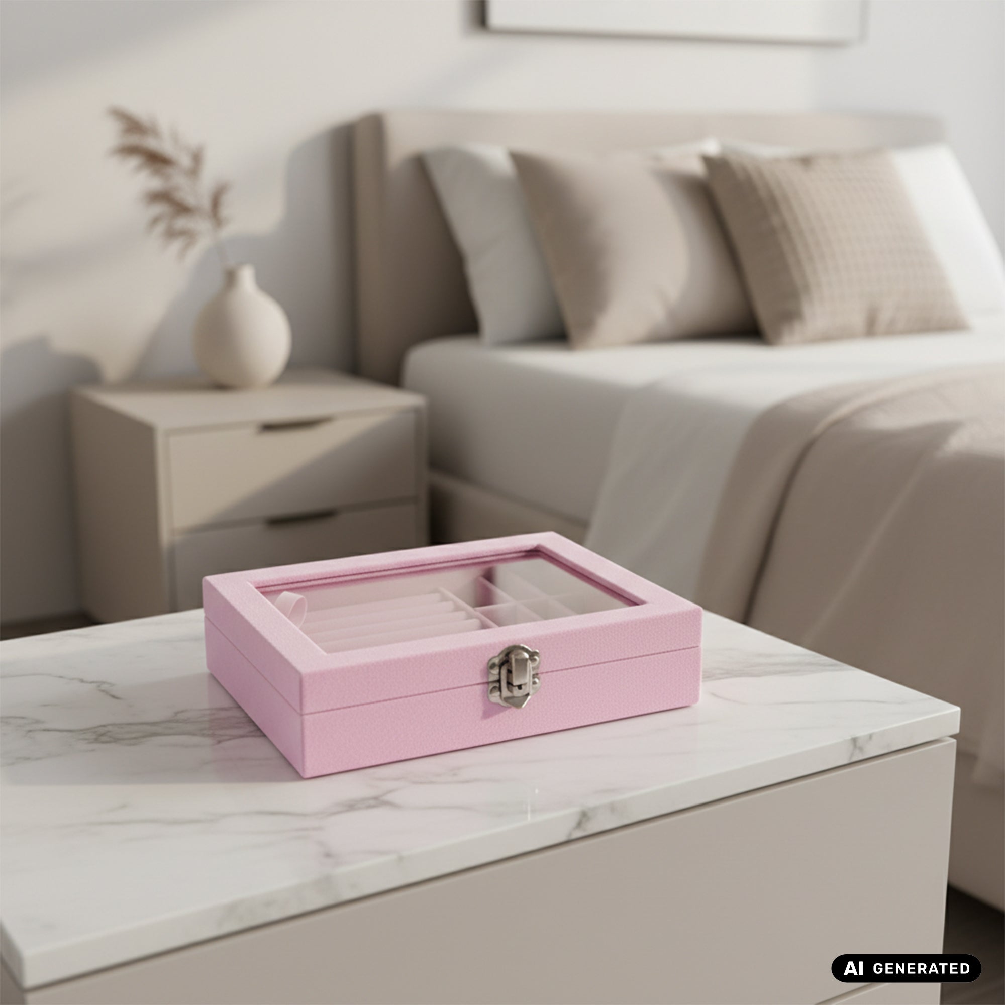 Elegante Schmuckbox mit 9 Fächern in Rosa Aufbewahrung von Schmuck