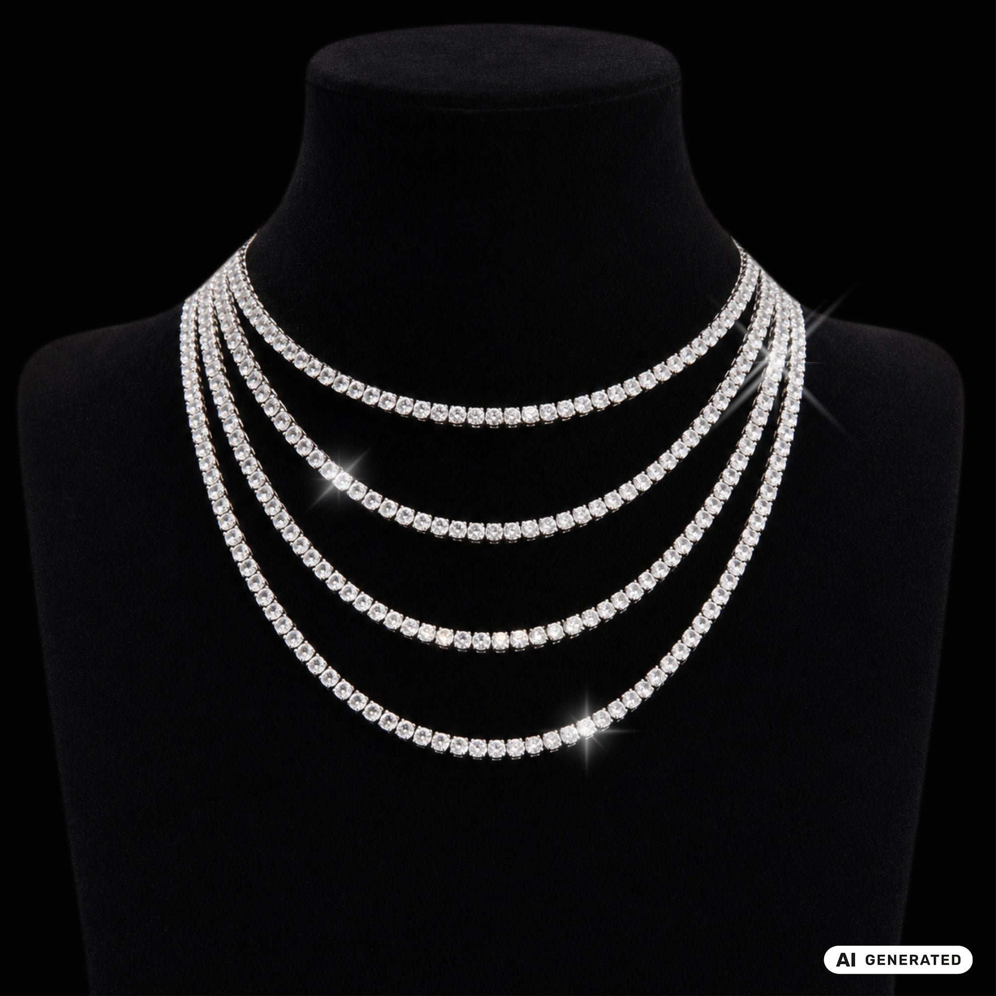 Set - Tennis Chain Kette 4mm + Armband 4mm aus Edelstahl