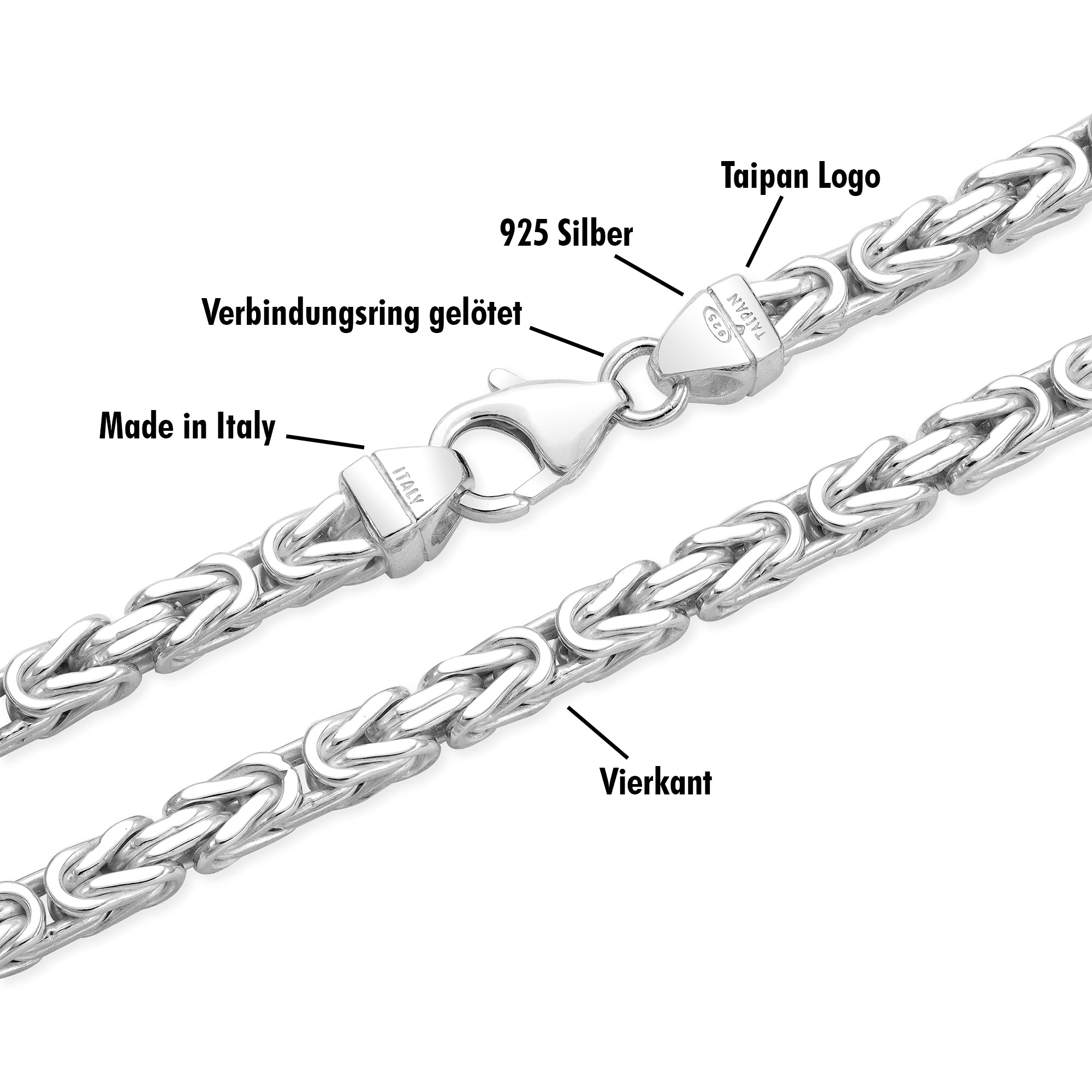4mm Königskette - 925 Silber massiv vierkant hochglanzpoliert - Taipan Schmuck