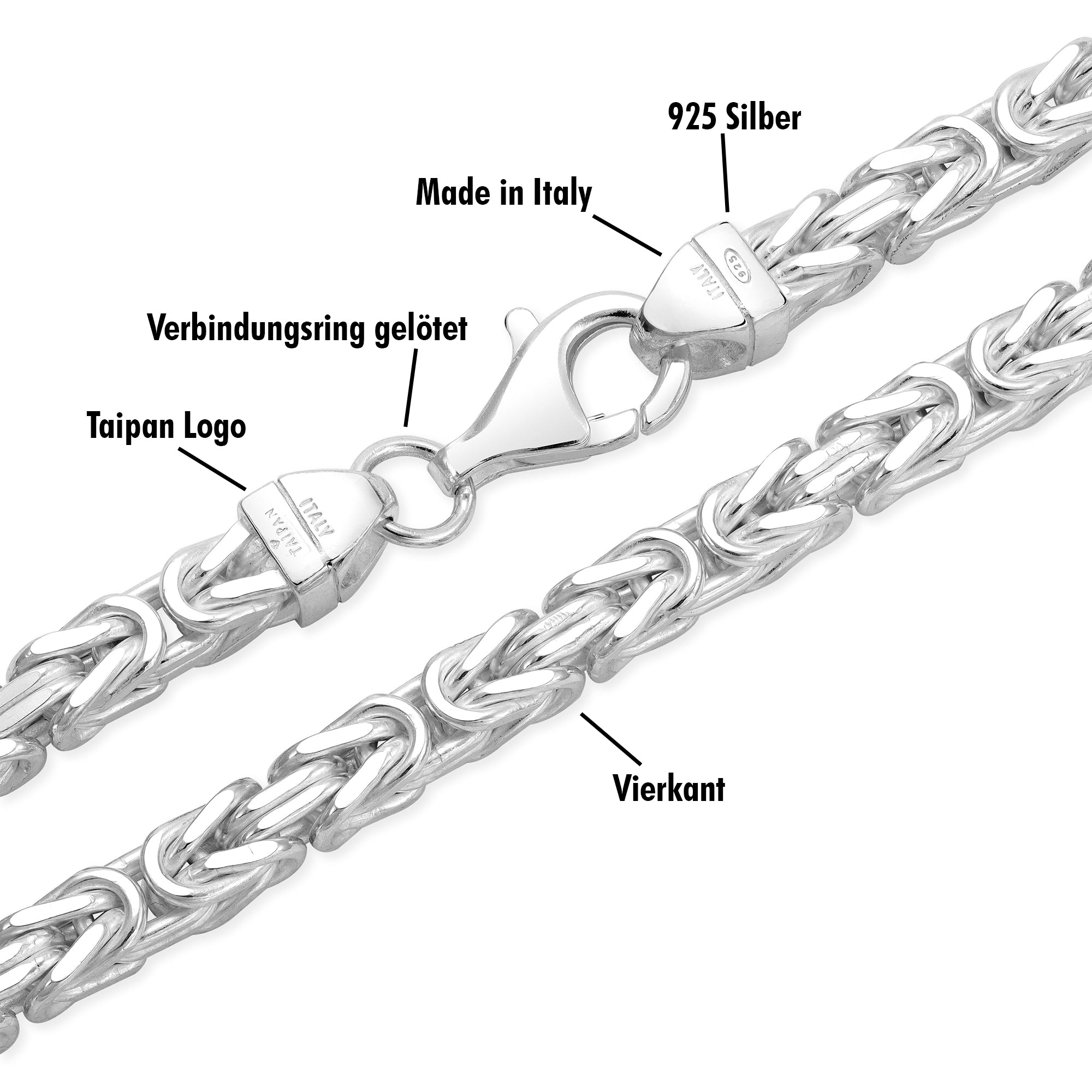 5mm Königskette - 925 Silber massiv vierkant - Taipan Schmuck