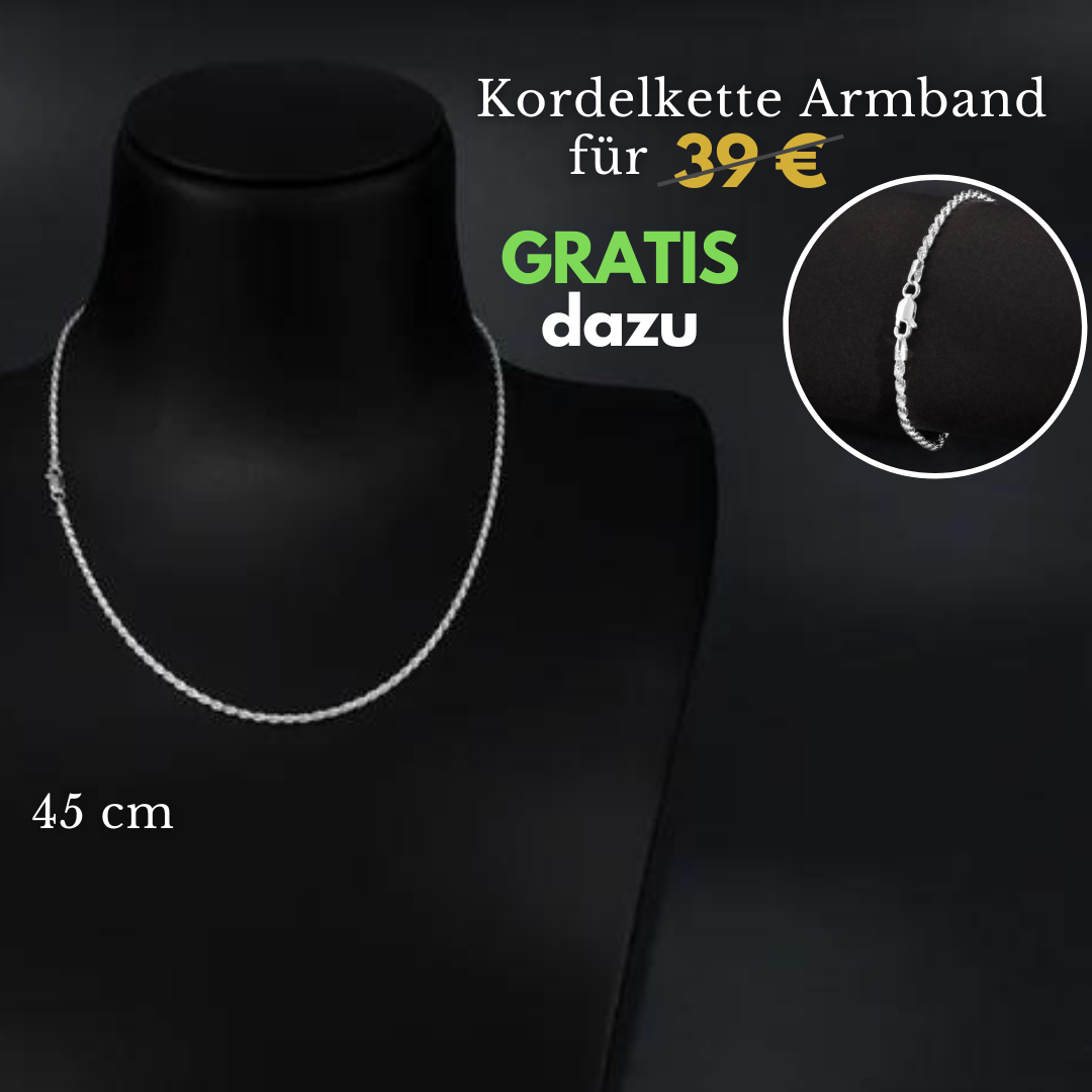 Set - 2,3mm Kordelkette Rope Chain 925 Sterling Silber - Kostenloses Armband - Taipan Schmuck