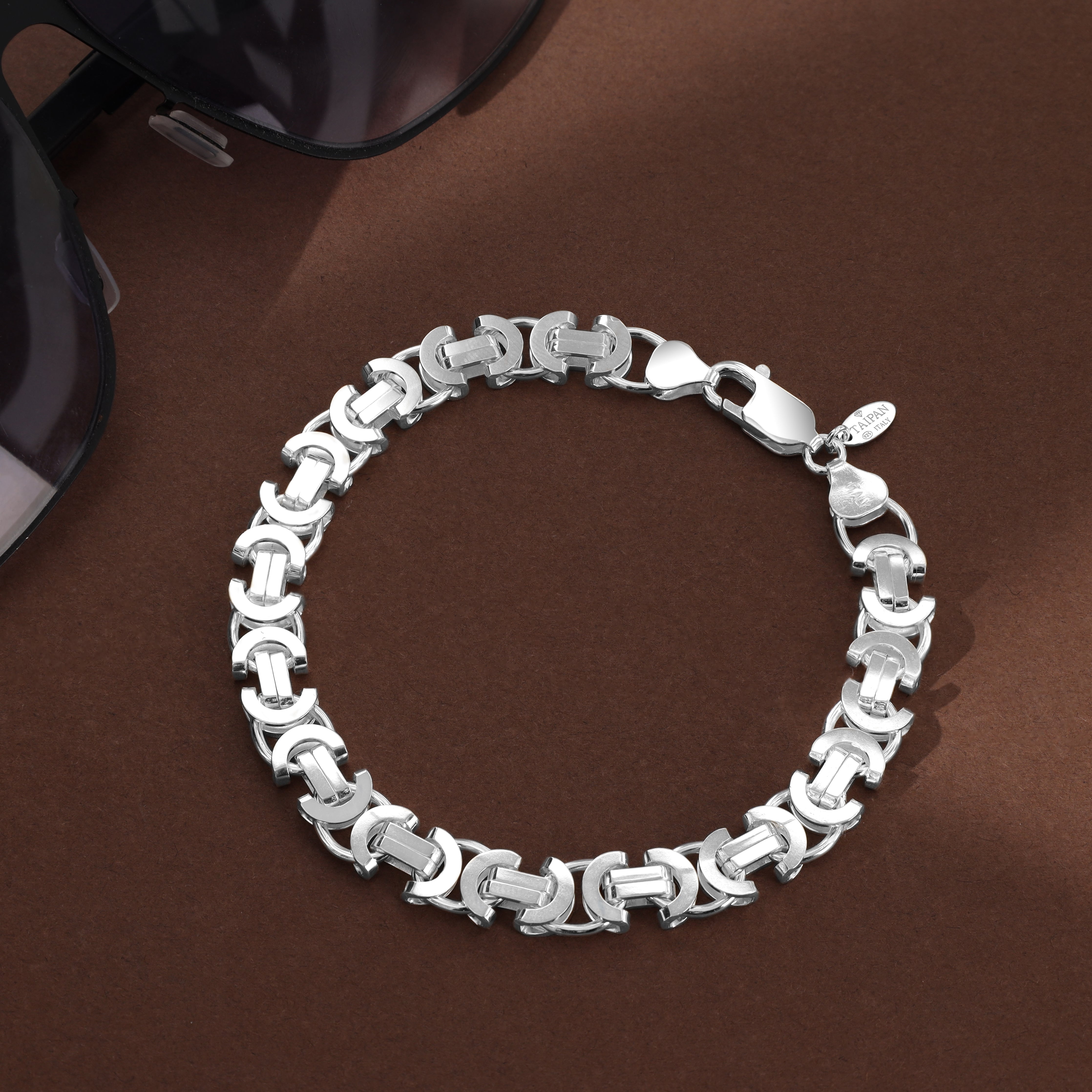Flache Königskette Armband Etrusker Kette 8,5mm breit 22cm lang aus 925 Sterling Silber (B431) - Taipan Schmuck
