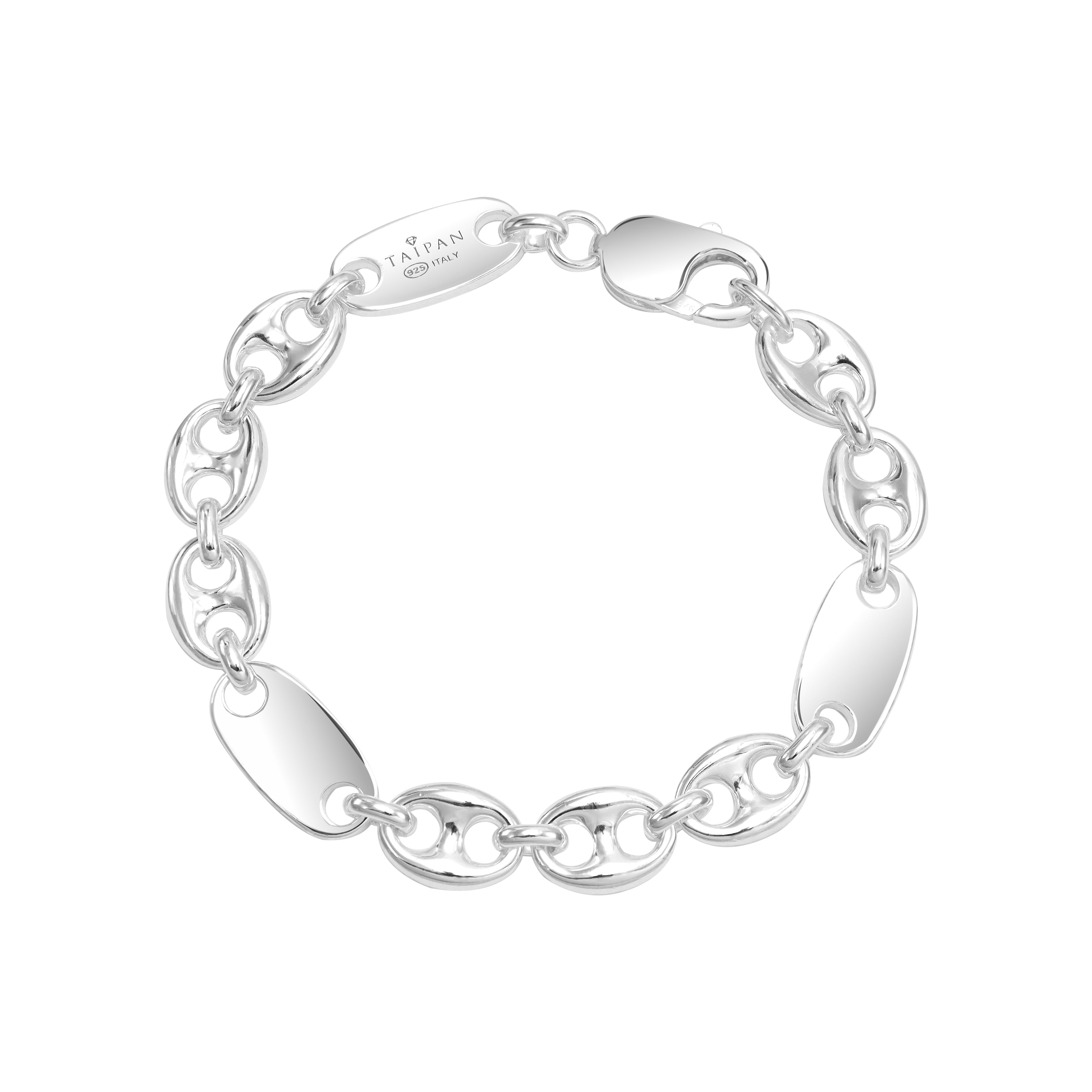 10mm Platten Bohnenkette Armband 19cm aus 925 Sterlingsilber