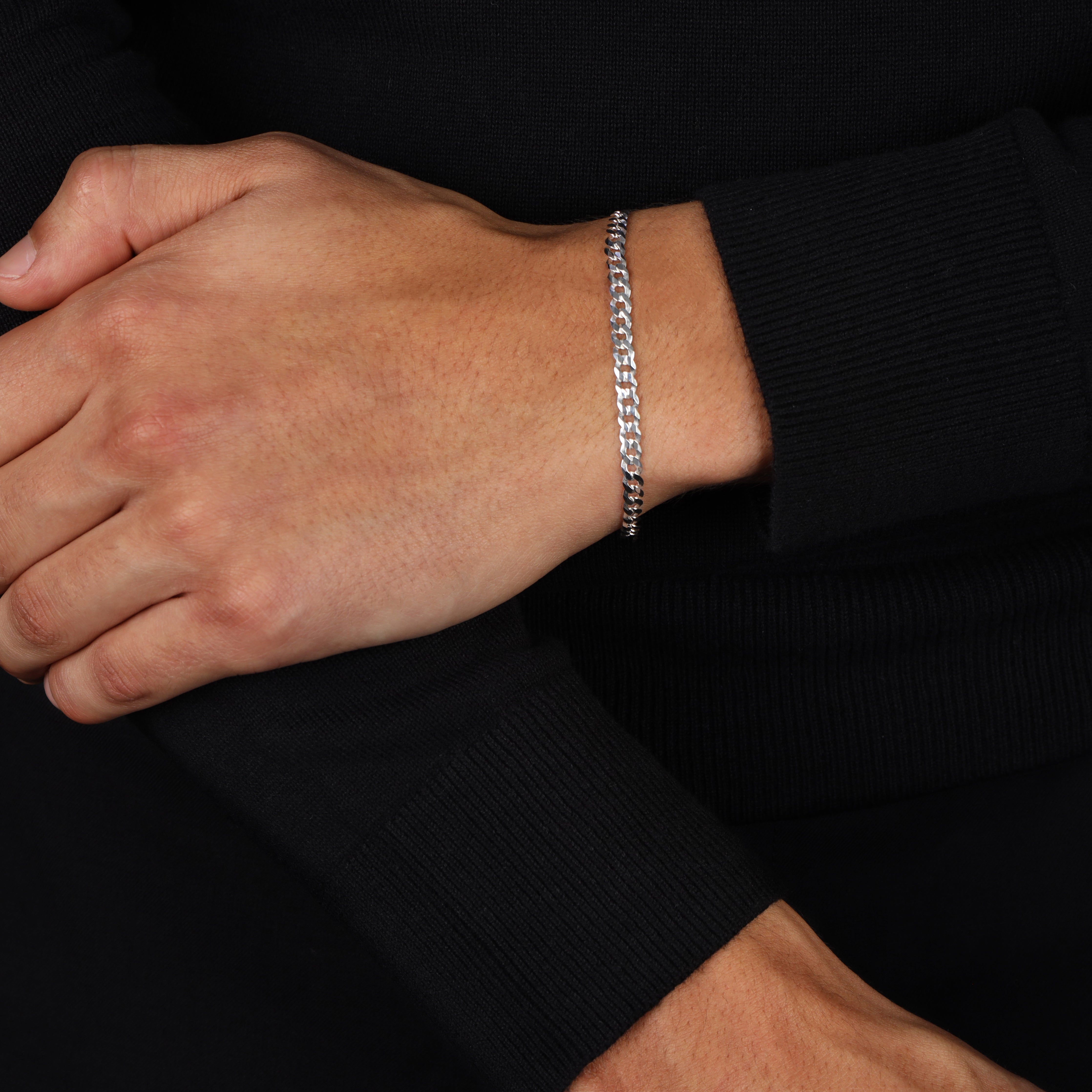 4mm flache Panzerkette Armband - 925 Silber - Taipan Schmuck