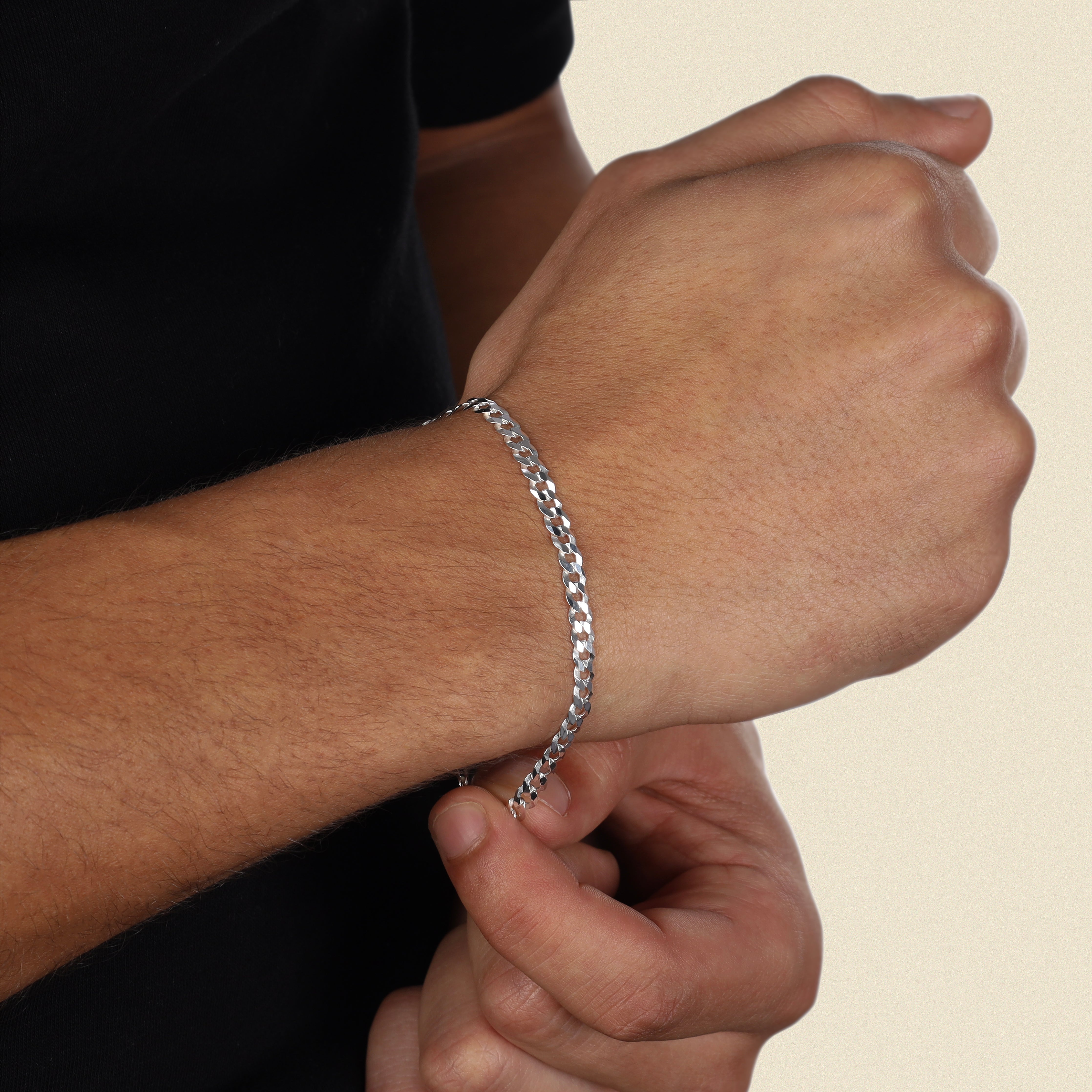 4mm flache Panzerketten Armband aus 925 Sterling Silber - Taipan Schmuck