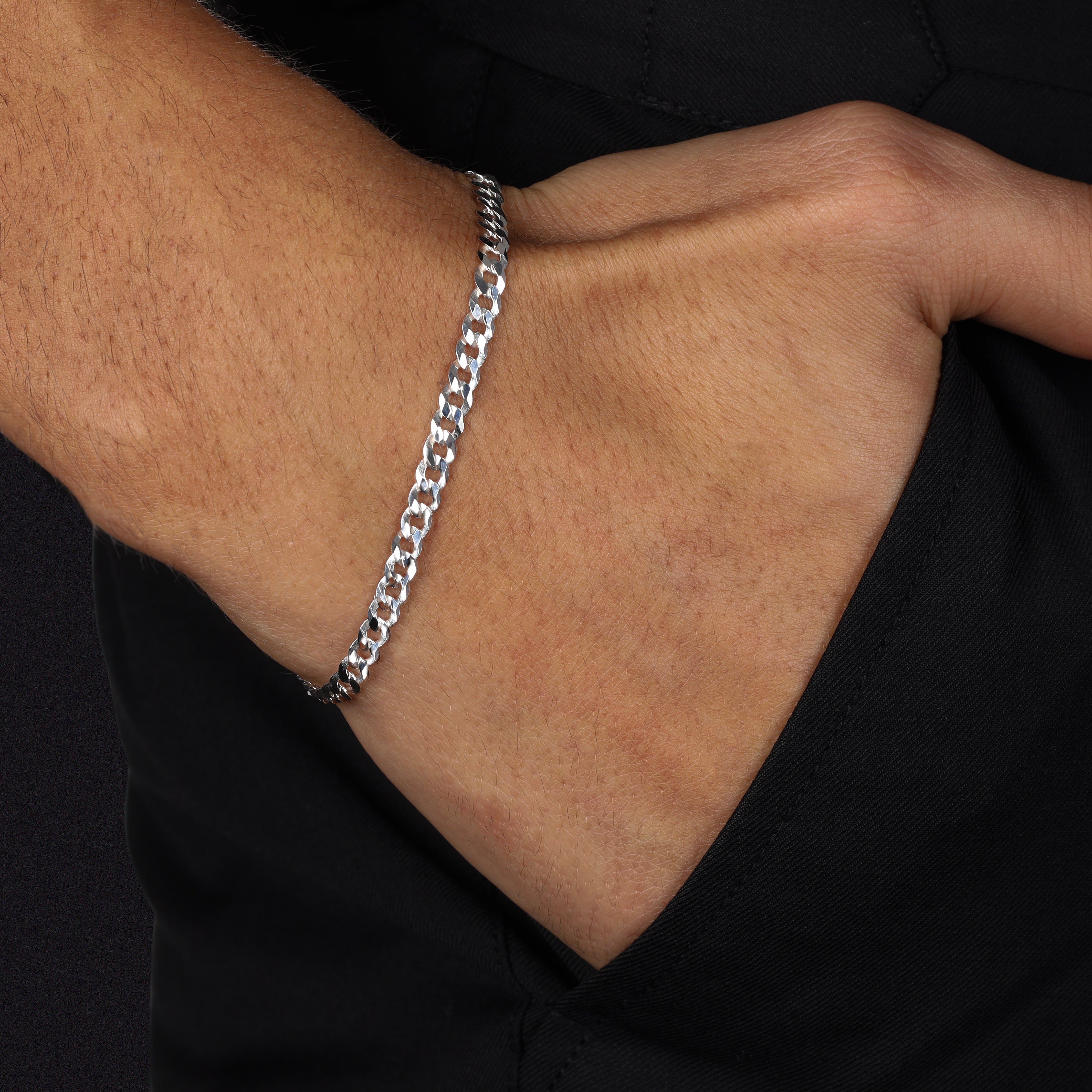 4mm flache Panzerketten Armband aus 925 Sterling Silber - Taipan Schmuck