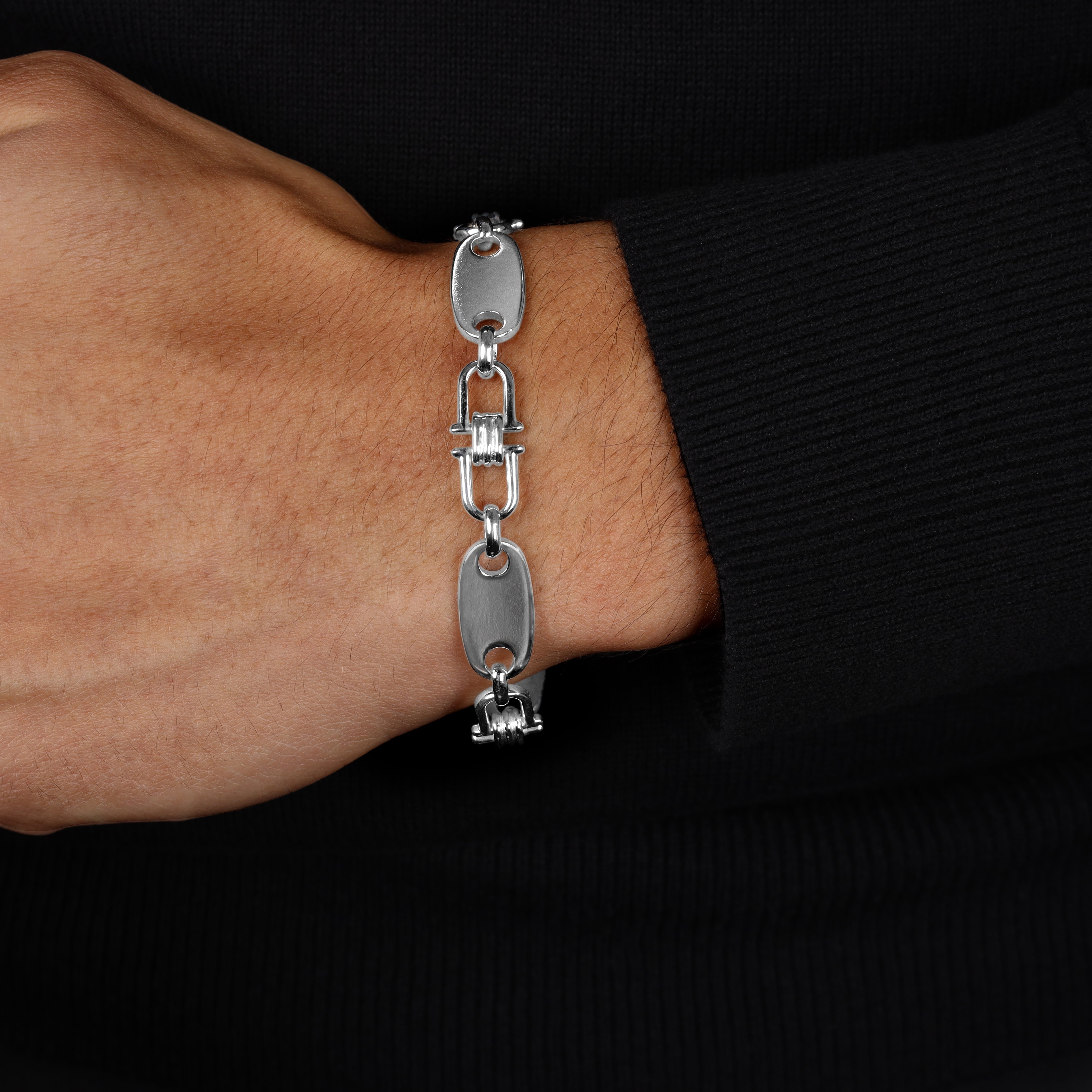 10mm Plattenkette bewegliche Steigbügelkette Armband - 925 Silber - Taipan Schmuck