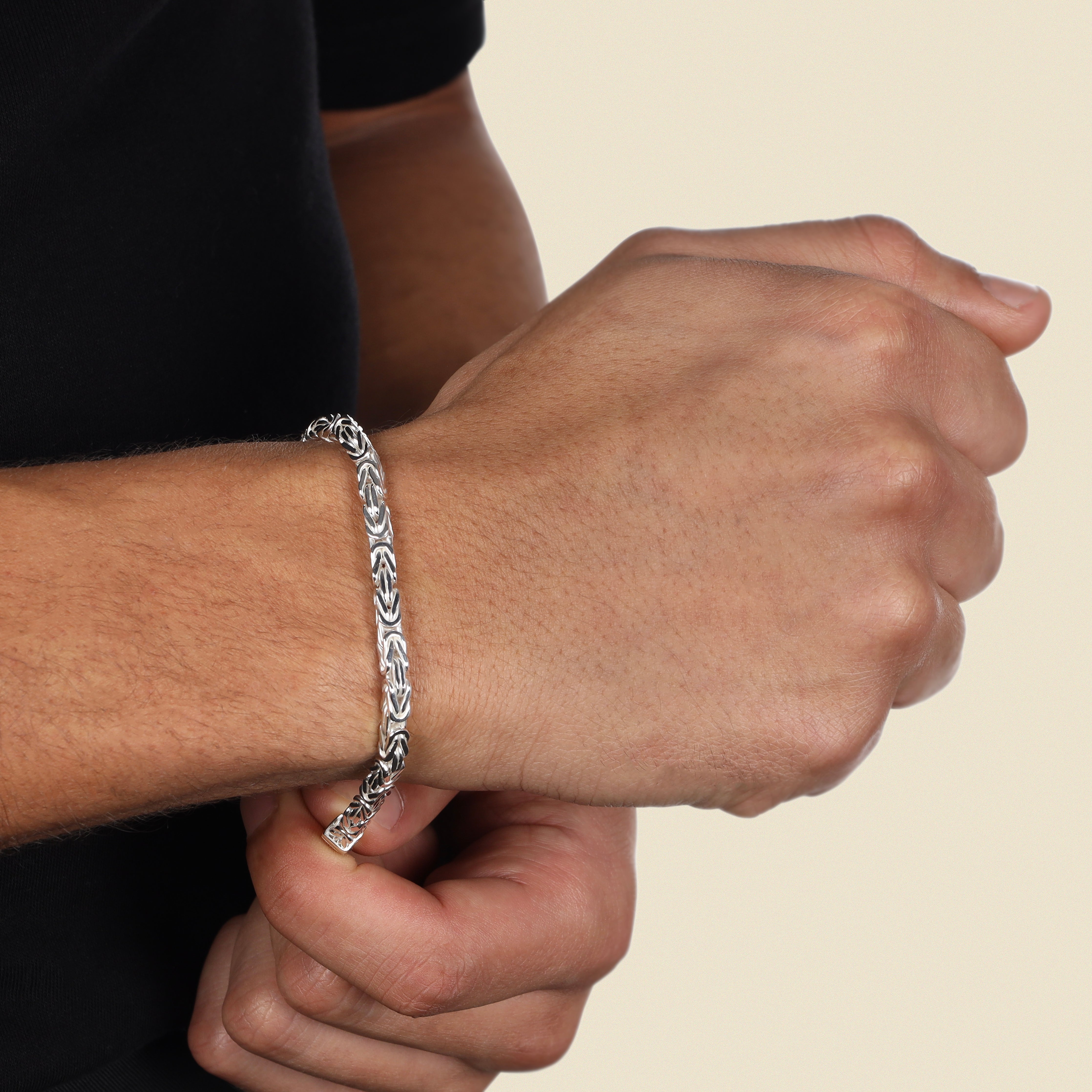 4mm Königskette Armband - 925 Silber massiv vierkant hochglanzpoliert - Taipan Schmuck