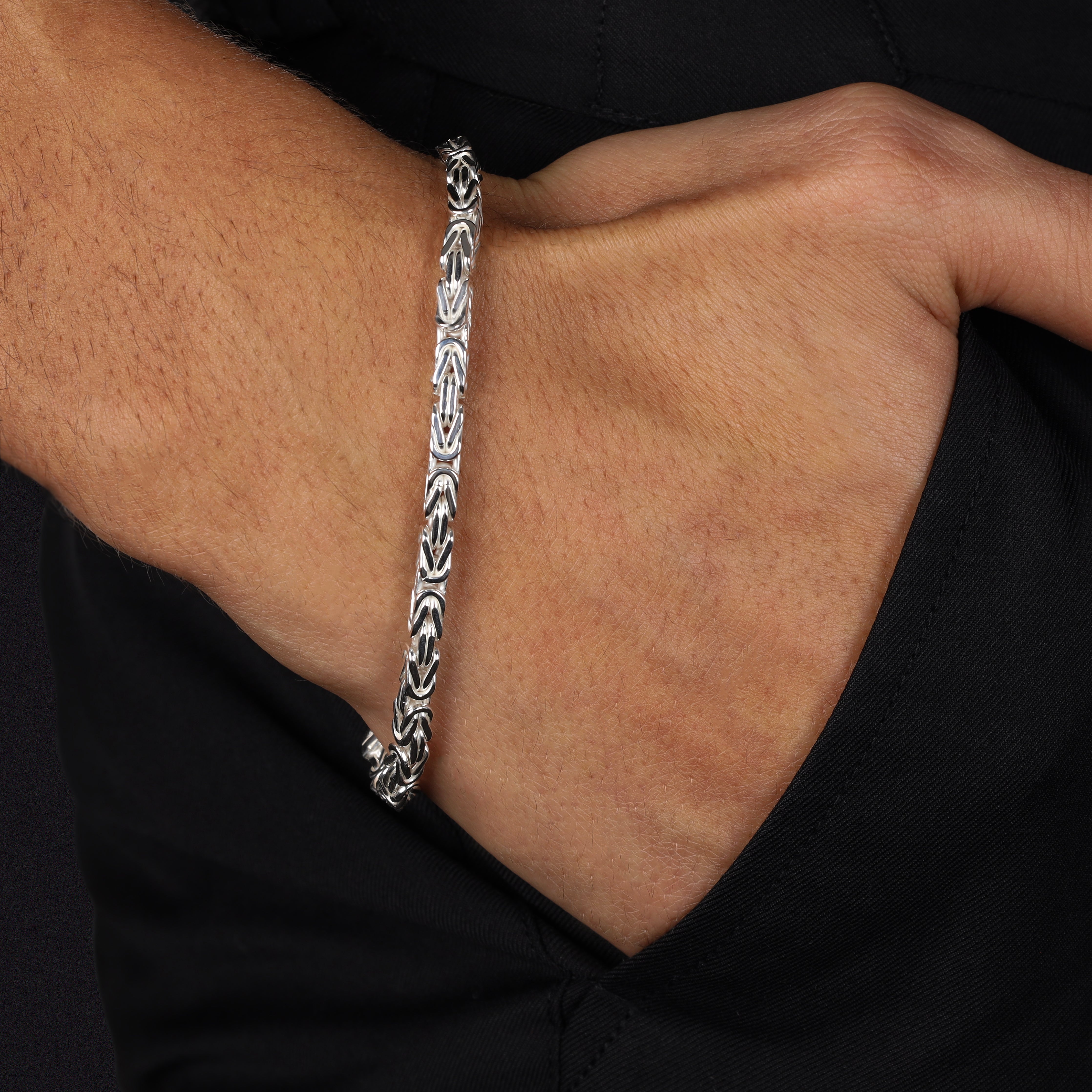 4mm Königskette Armband - 925 Silber massiv vierkant hochglanzpoliert - Taipan Schmuck