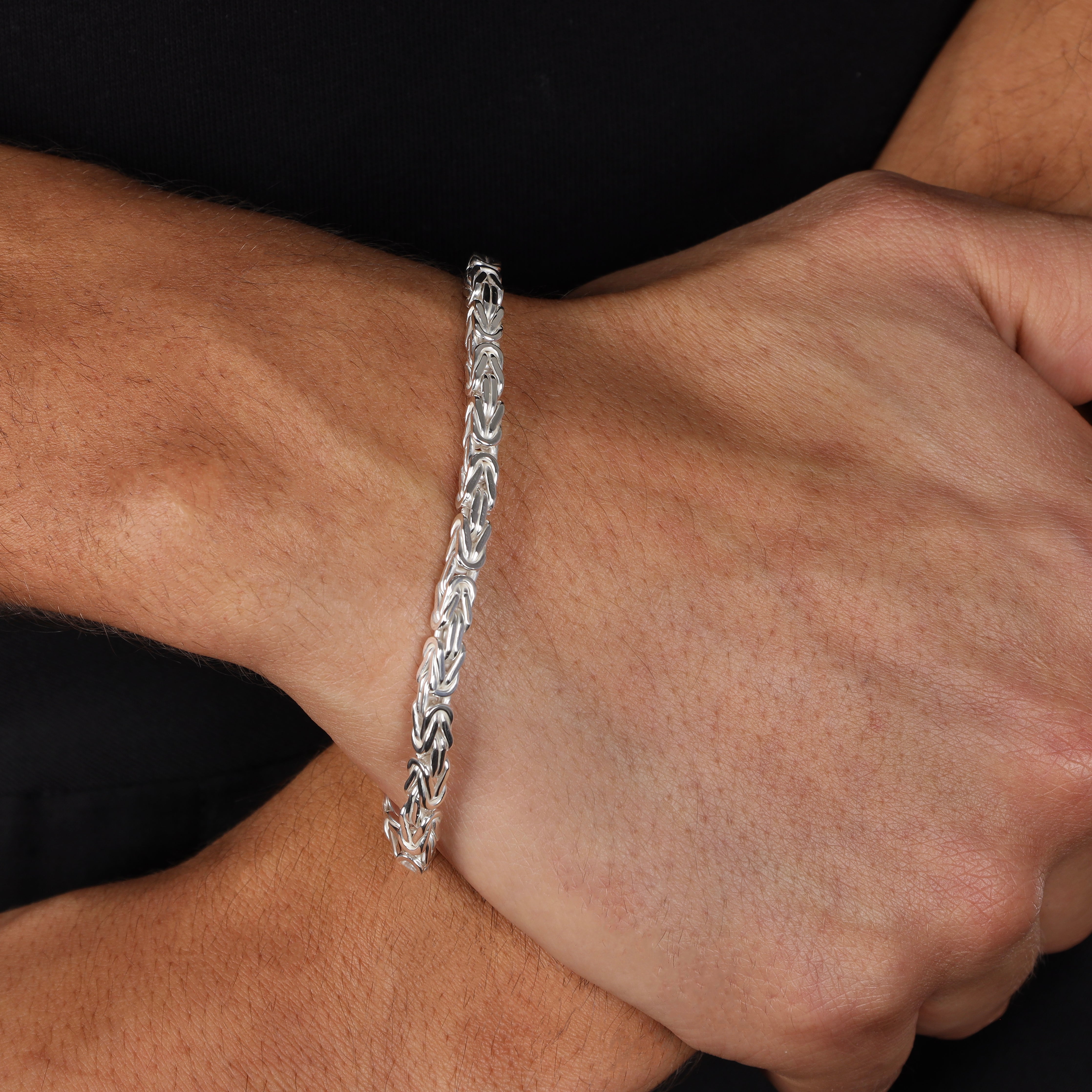 4mm Königskette Armband - 925 Silber massiv vierkant hochglanzpoliert - Taipan Schmuck