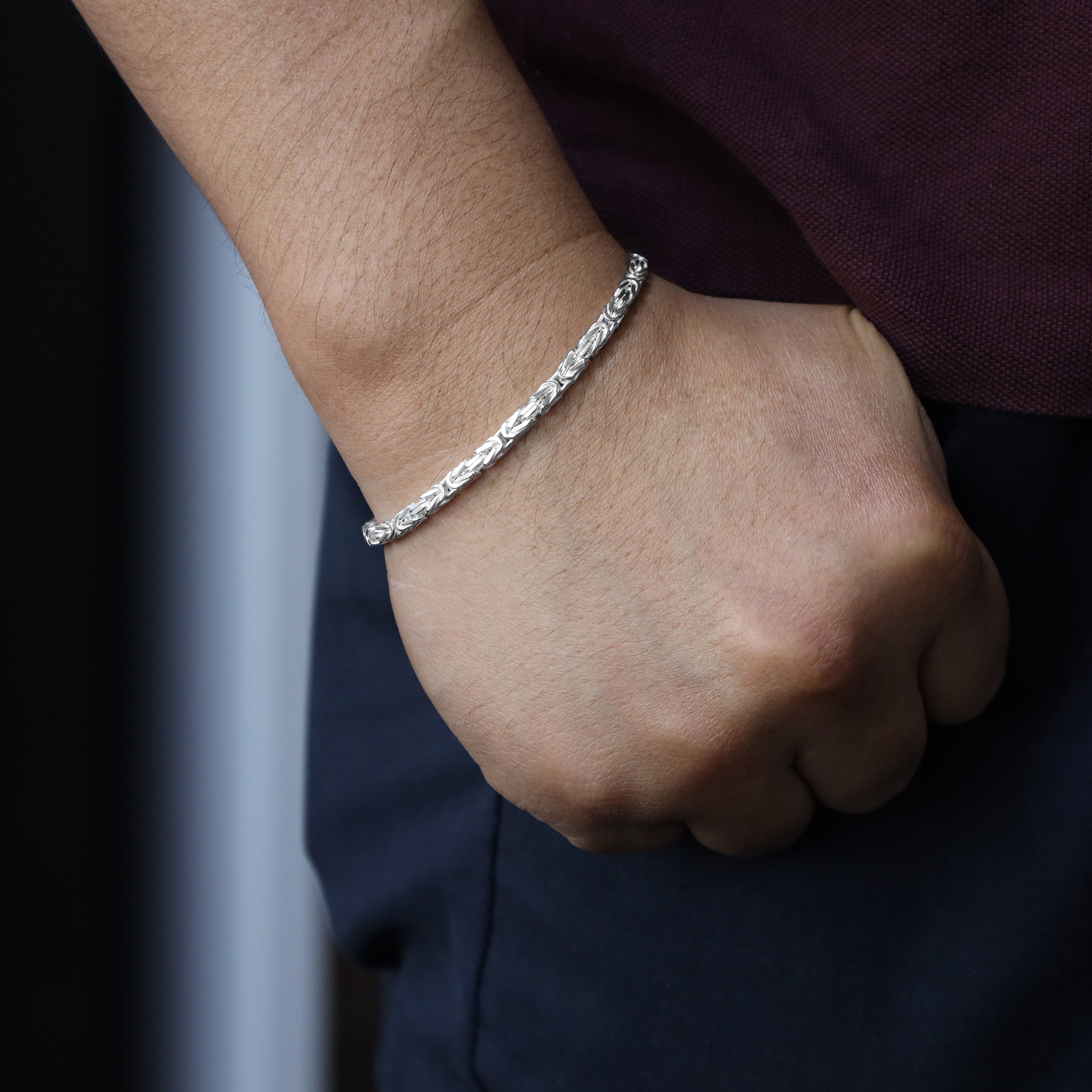 3mm Königskette Armband - 925 Silber massiv vierkant hochglanzpoliert - Taipan Schmuck