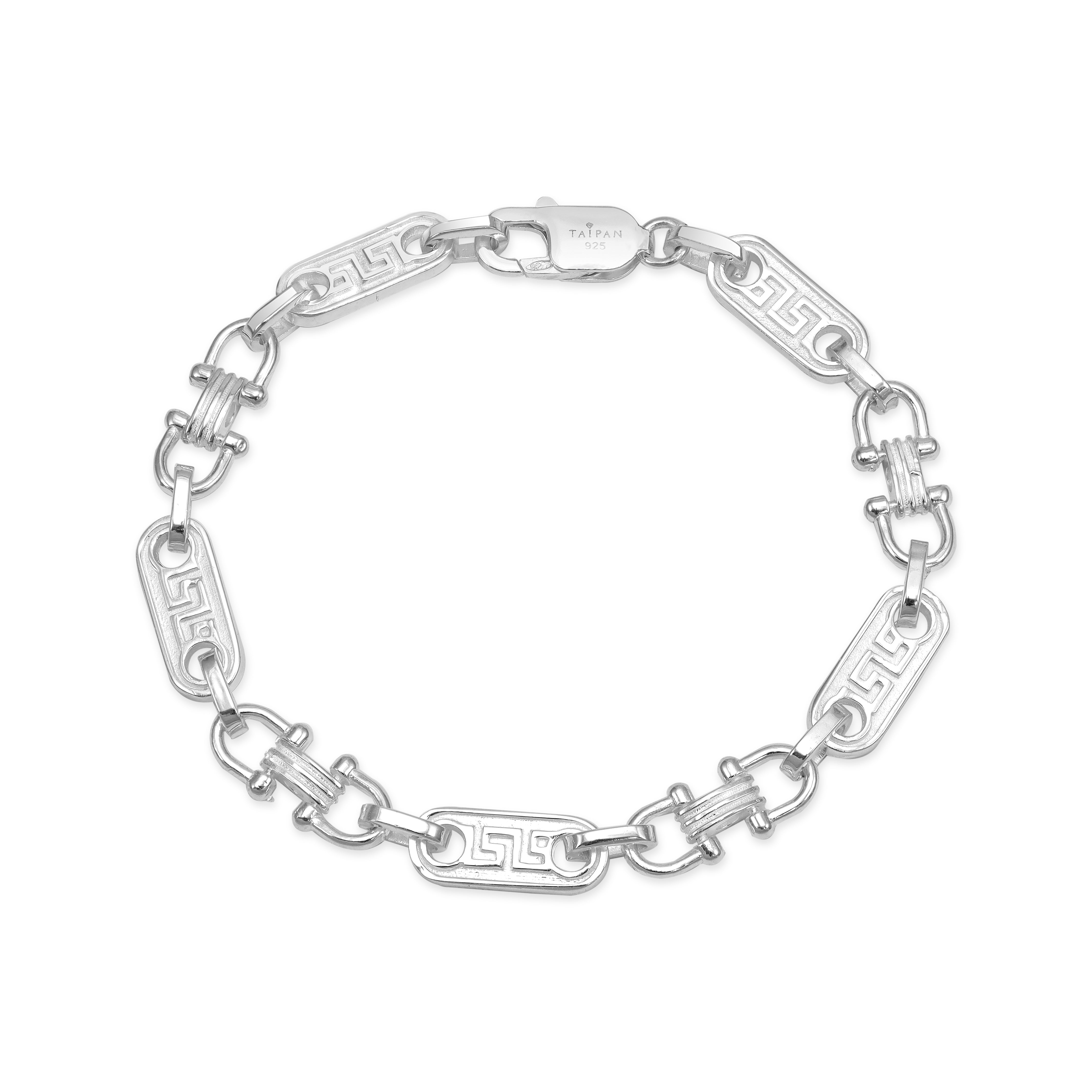 Plattenkette Armband Steigbügelkette mit Greek design 925 Sterling Silber - Taipan Schmuck