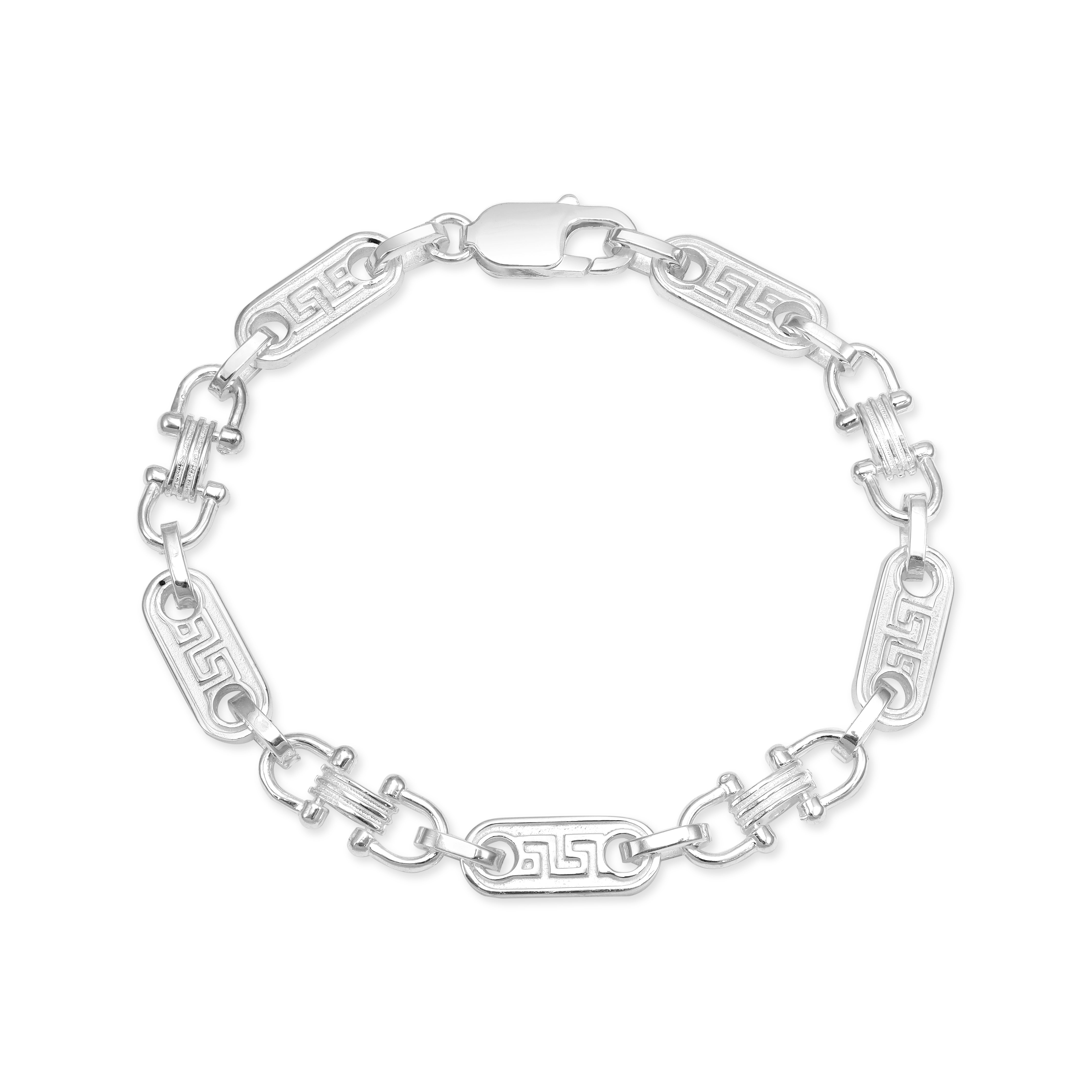Plattenkette Armband Steigbügelkette mit Greek design 925 Sterling Silber - Taipan Schmuck