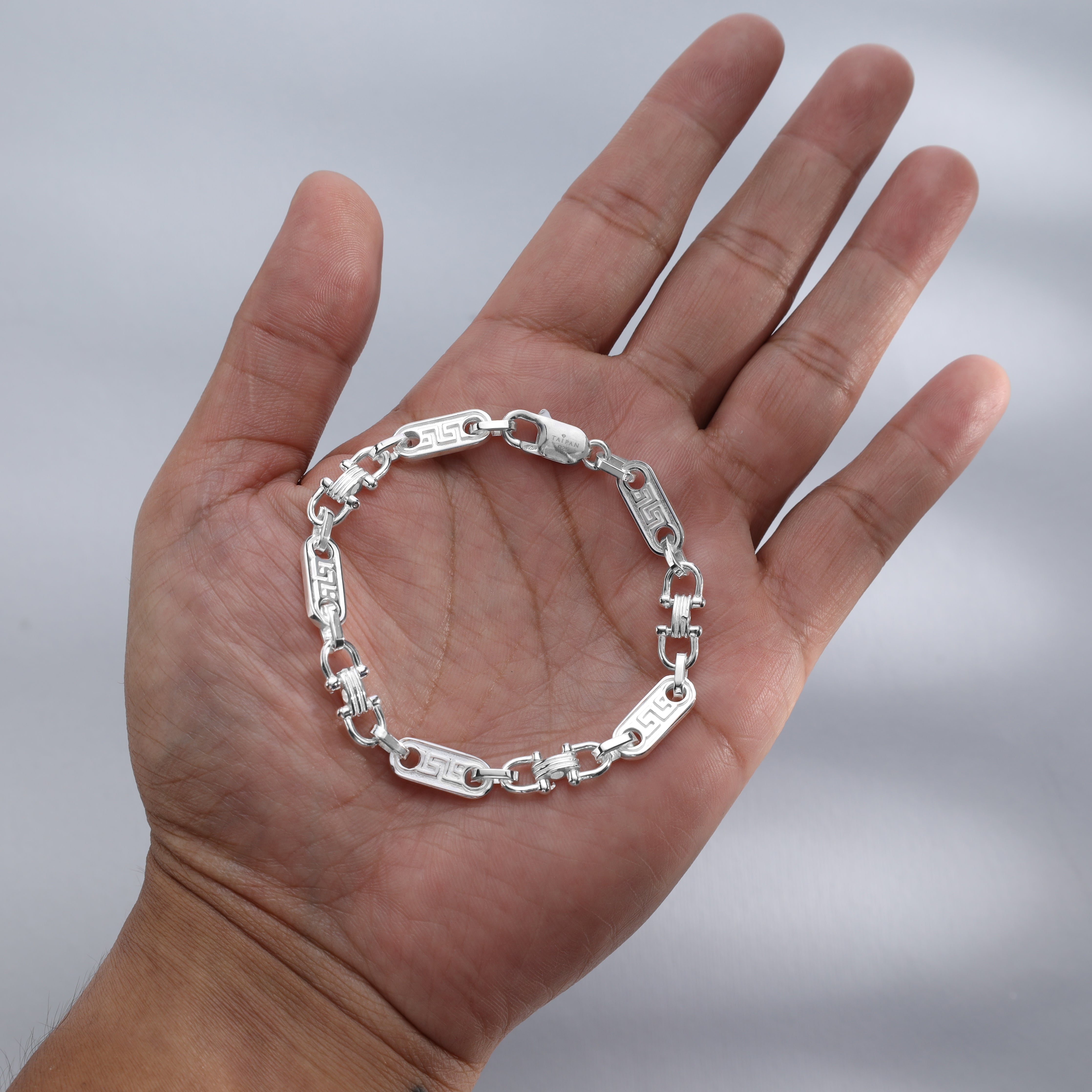 Plattenkette Armband Steigbügelkette mit Greek design 925 Sterling Silber - Taipan Schmuck