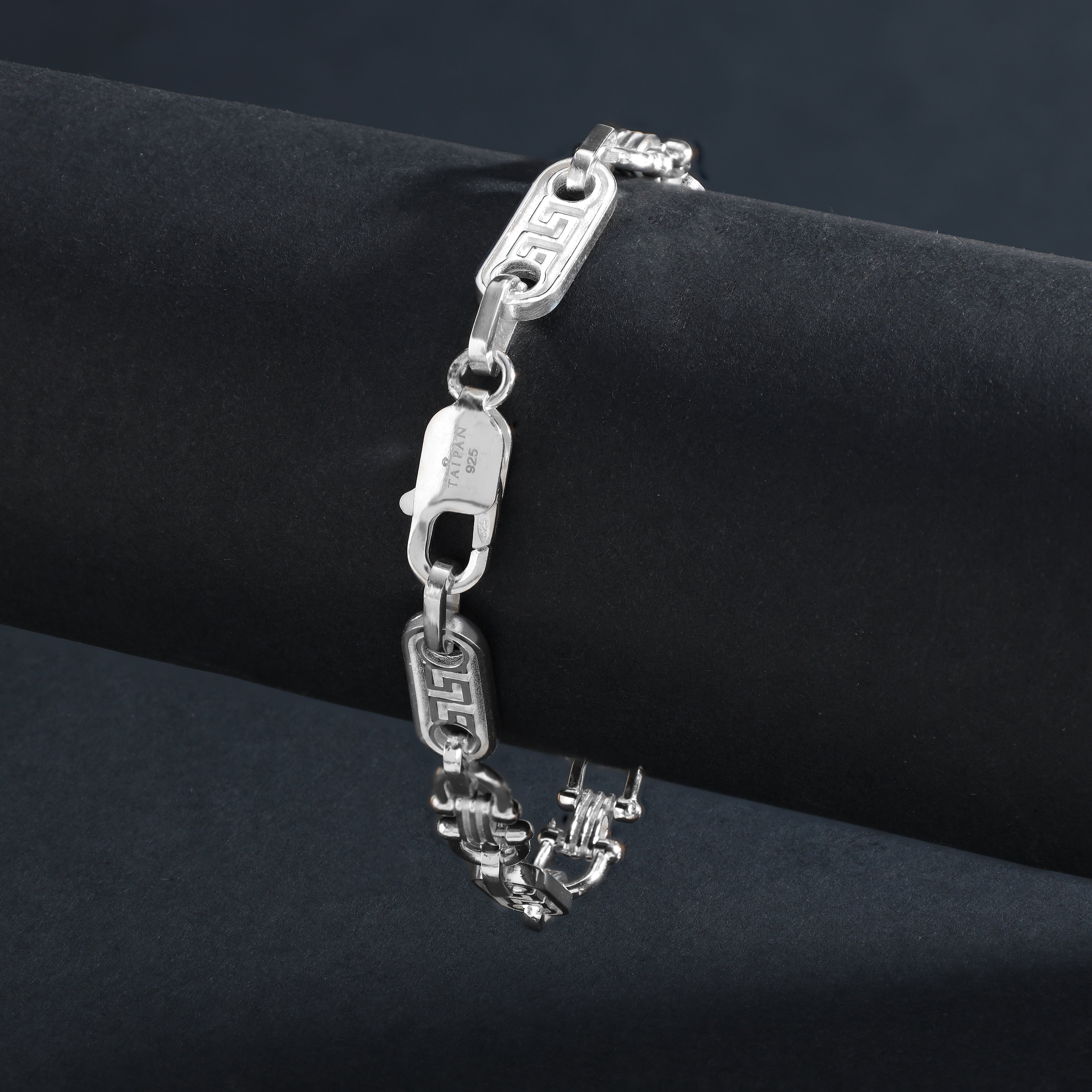 Plattenkette Armband Steigbügelkette mit Greek design 925 Sterling Silber - Taipan Schmuck