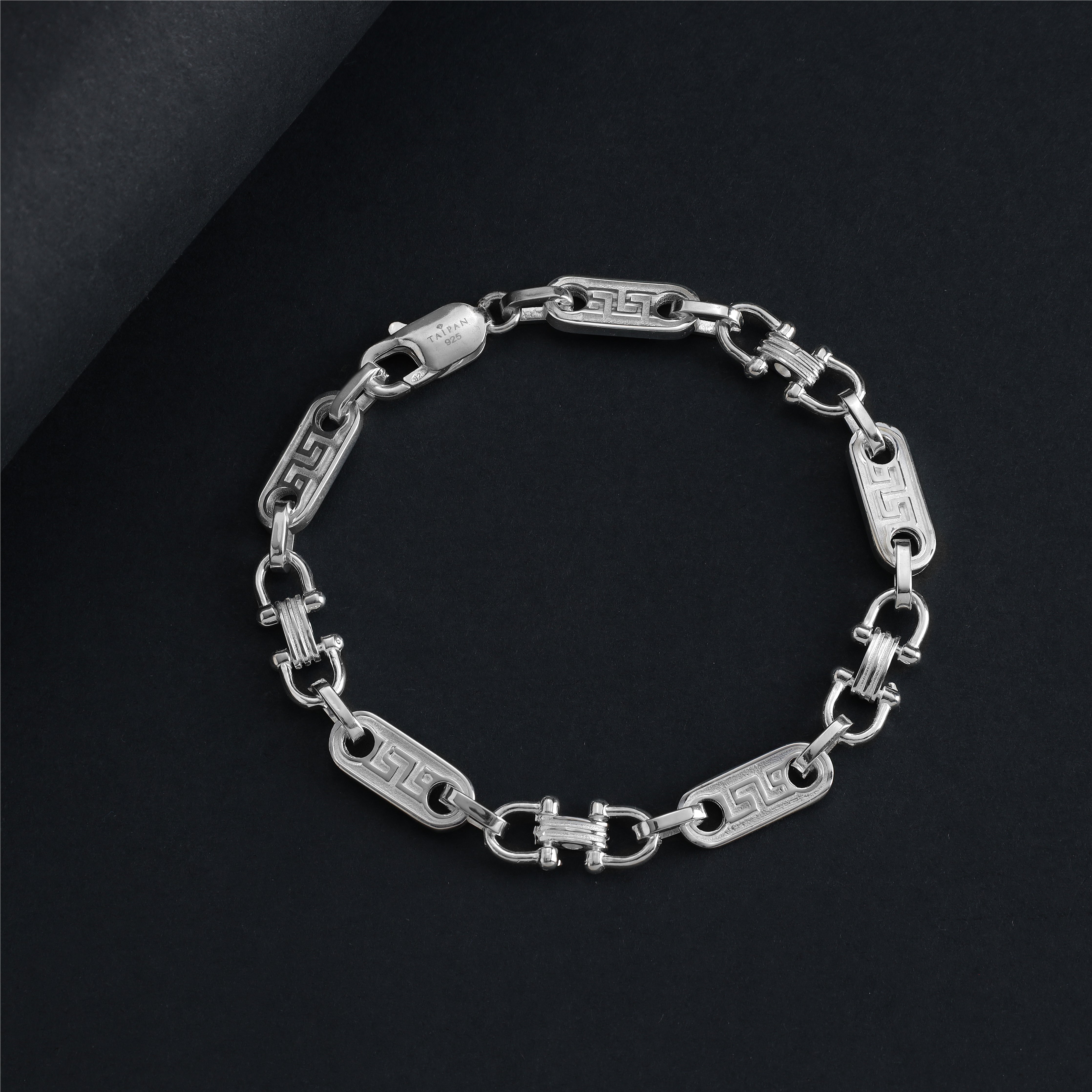 Plattenkette Armband Steigbügelkette mit Greek design 925 Sterling Silber - Taipan Schmuck