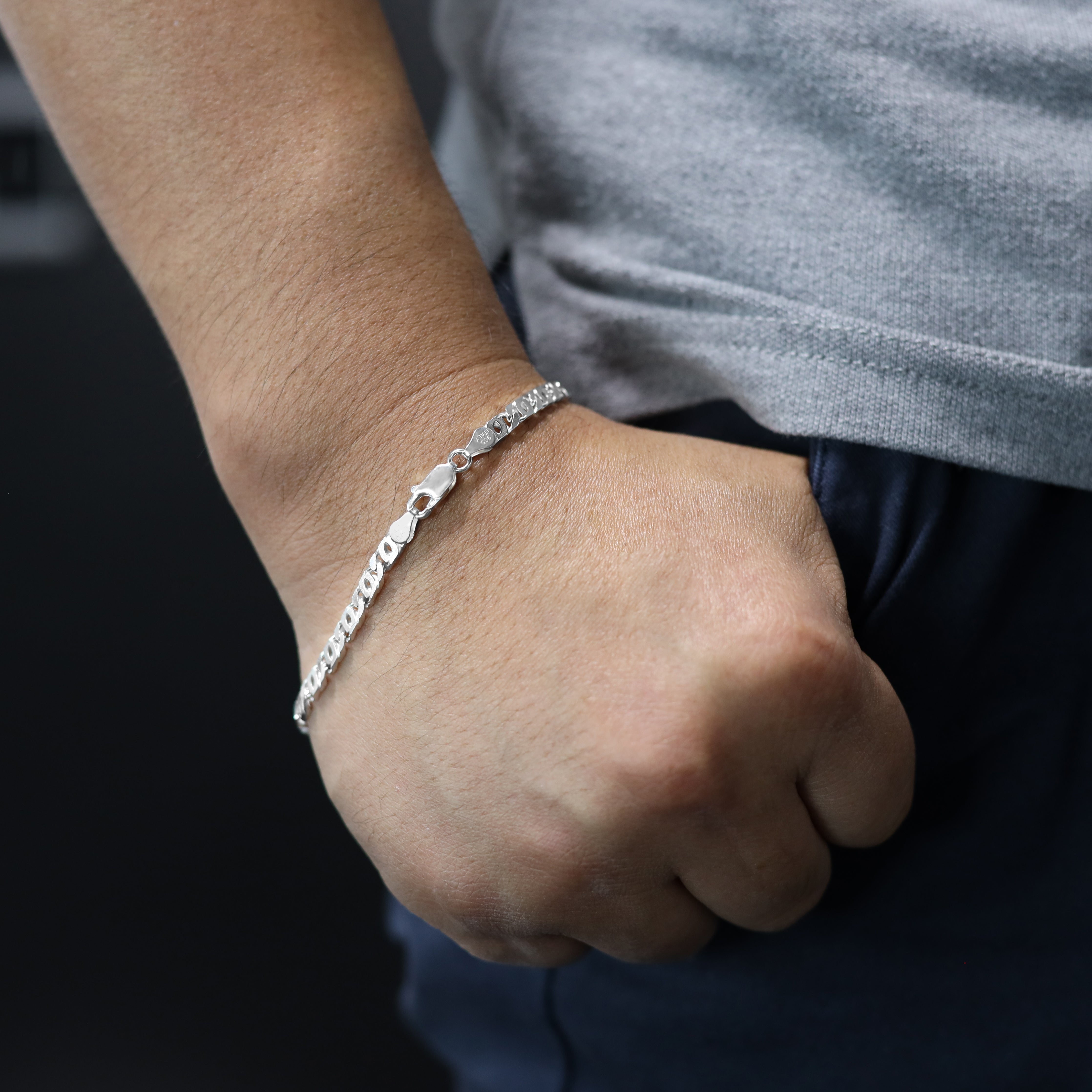 Panzerkette mit Gravur 4mm Armband - 925 Silber (B584) - Taipan Schmuck