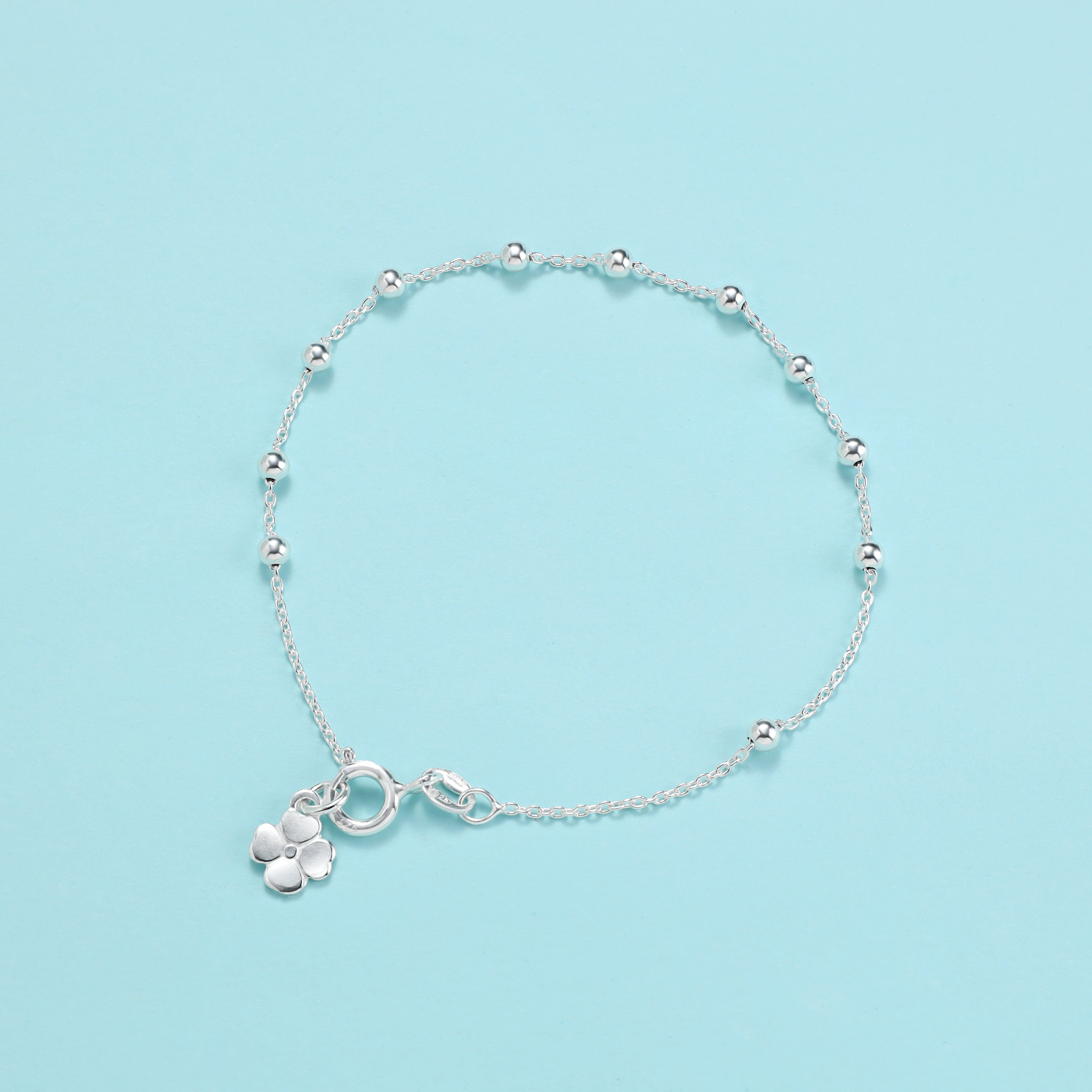 19cm Damen Silberarmband mit Kleeblatt Rosenkranz Armband 925 Silber (B603) - Taipan Schmuck