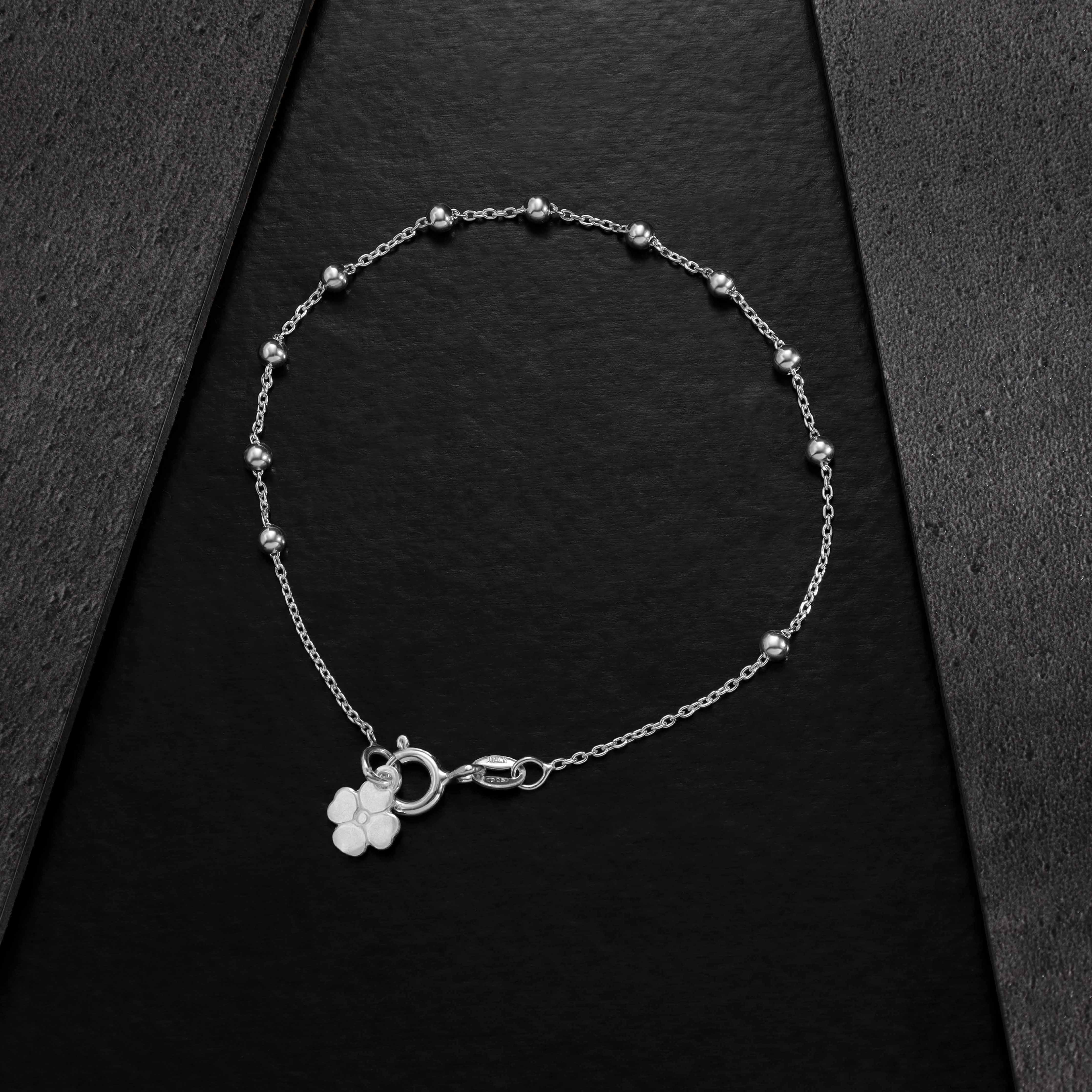 19cm Damen Silberarmband mit Kleeblatt Rosenkranz Armband 925 Silber (B603) - Taipan Schmuck