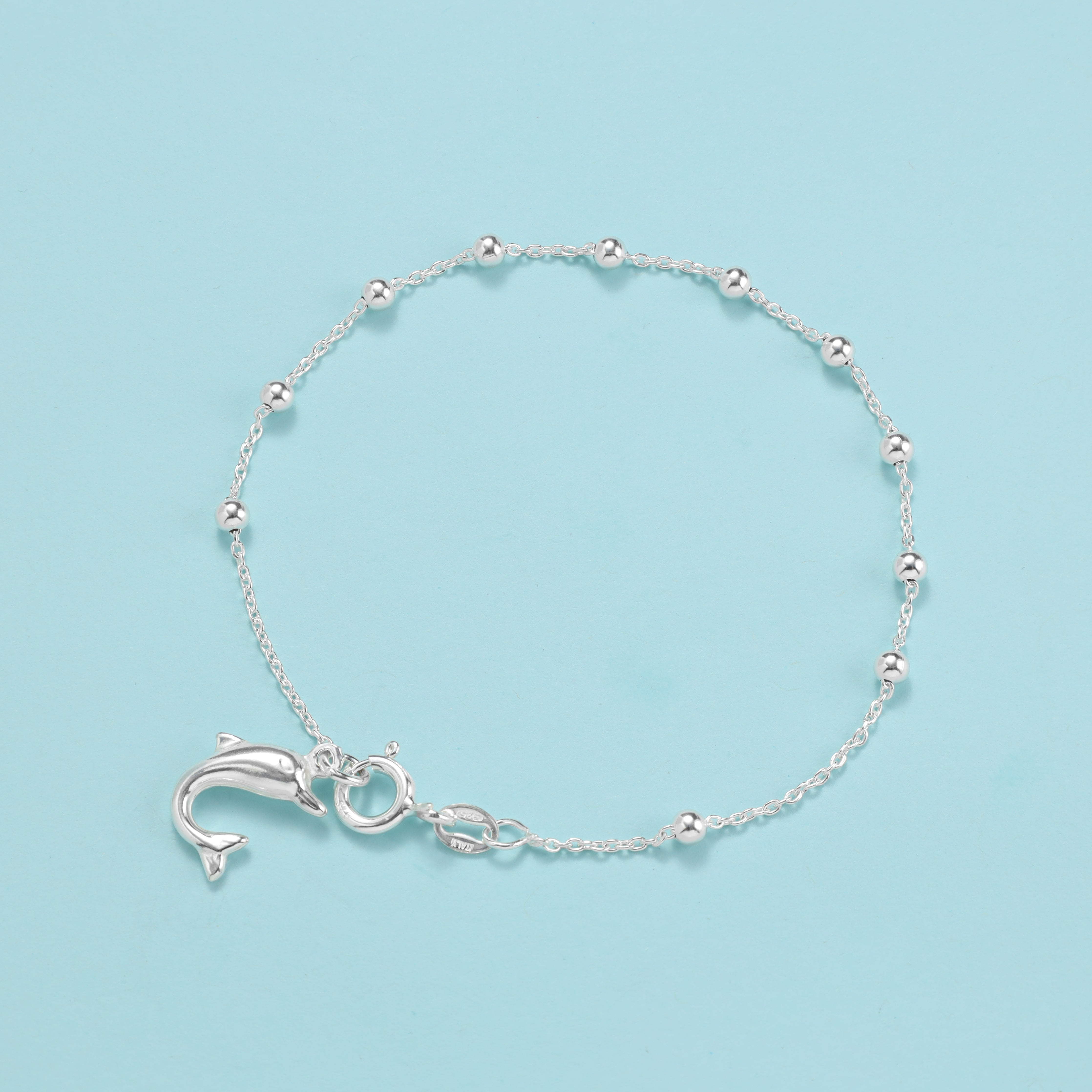 19cm Damen Silberarmband mit Delfin Rosenkranz Armband 925 Silber (B606) - Taipan Schmuck
