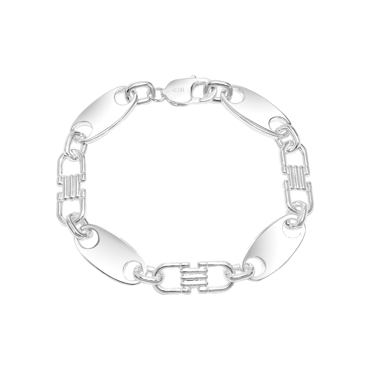Plattenkette Armband 12mm breit 22,5cm lang 925 Sterling Silber