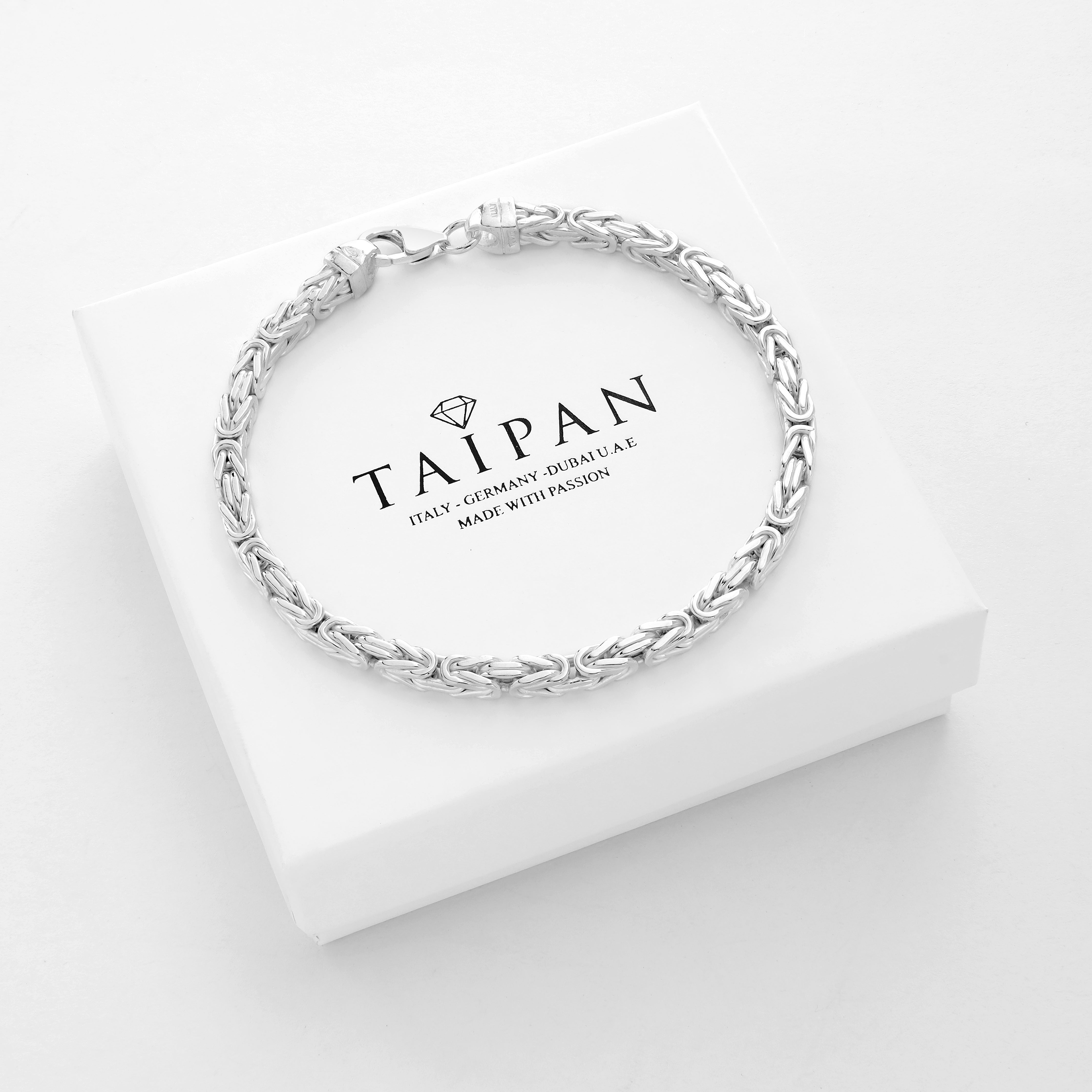 4mm Königskette Armband - 925 Silber massiv vierkant hochglanzpoliert - Taipan Schmuck