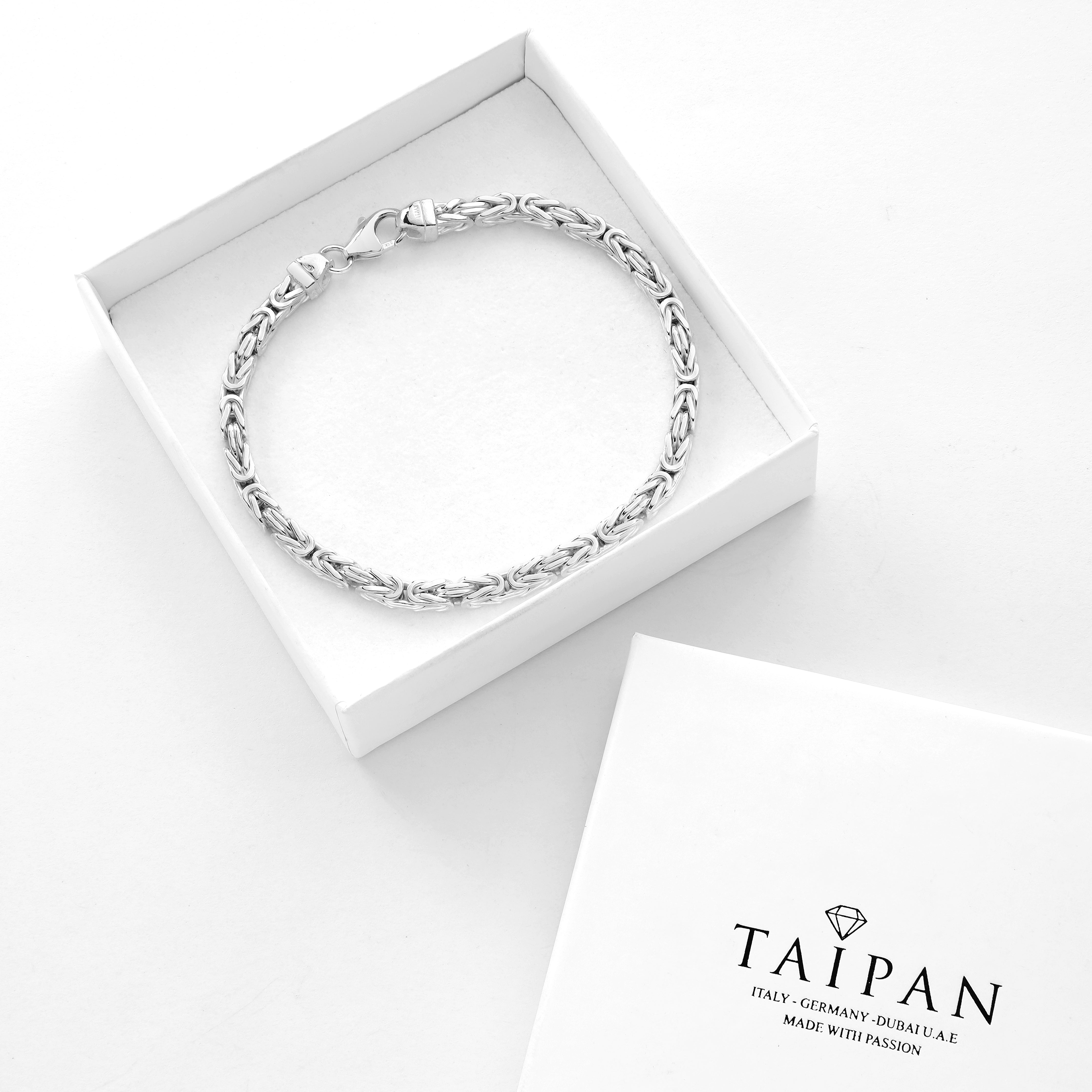 4mm Königskette Armband - 925 Silber massiv vierkant hochglanzpoliert - Taipan Schmuck