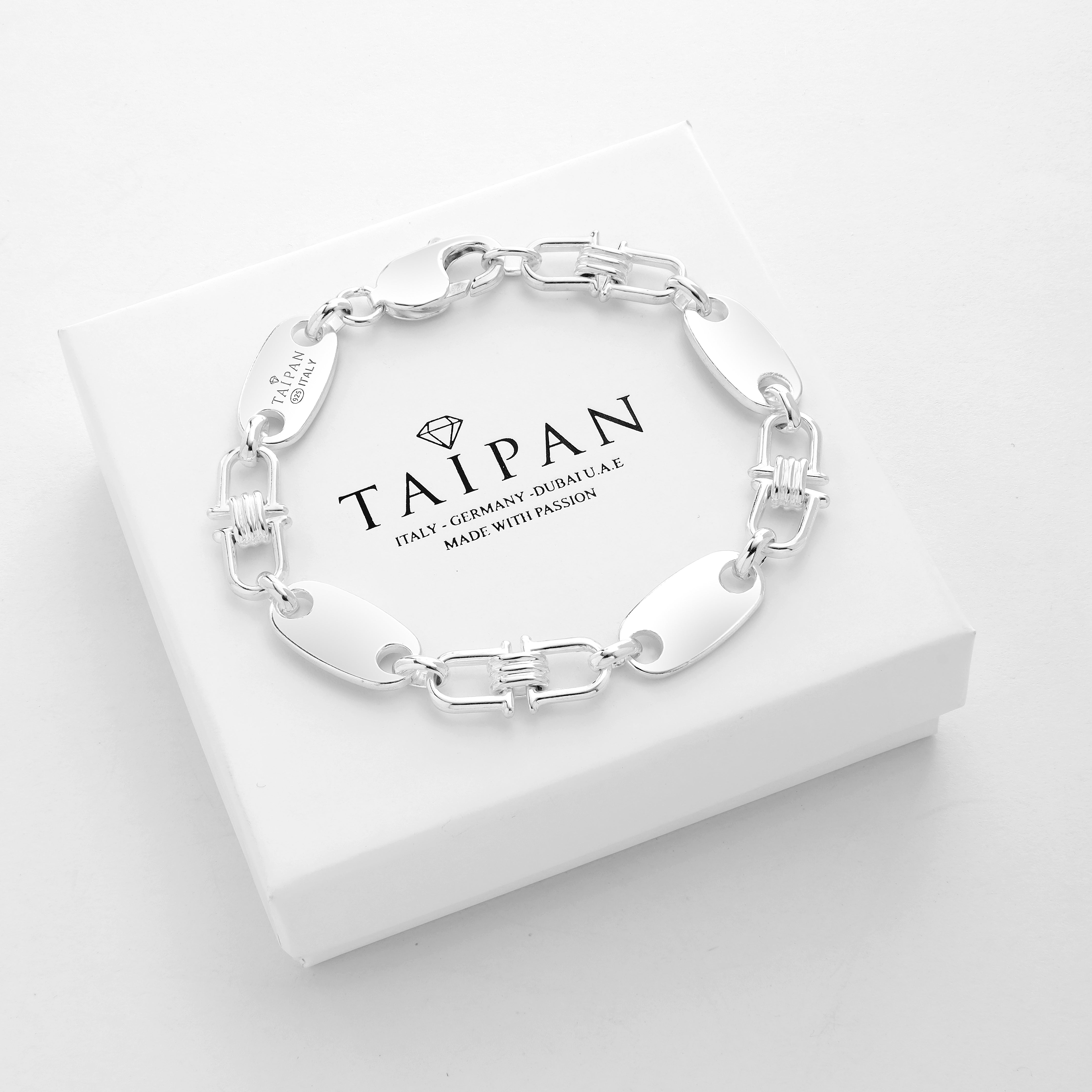 10mm Plattenkette bewegliche Steigbügelkette Armband - 925 Silber - Taipan Schmuck