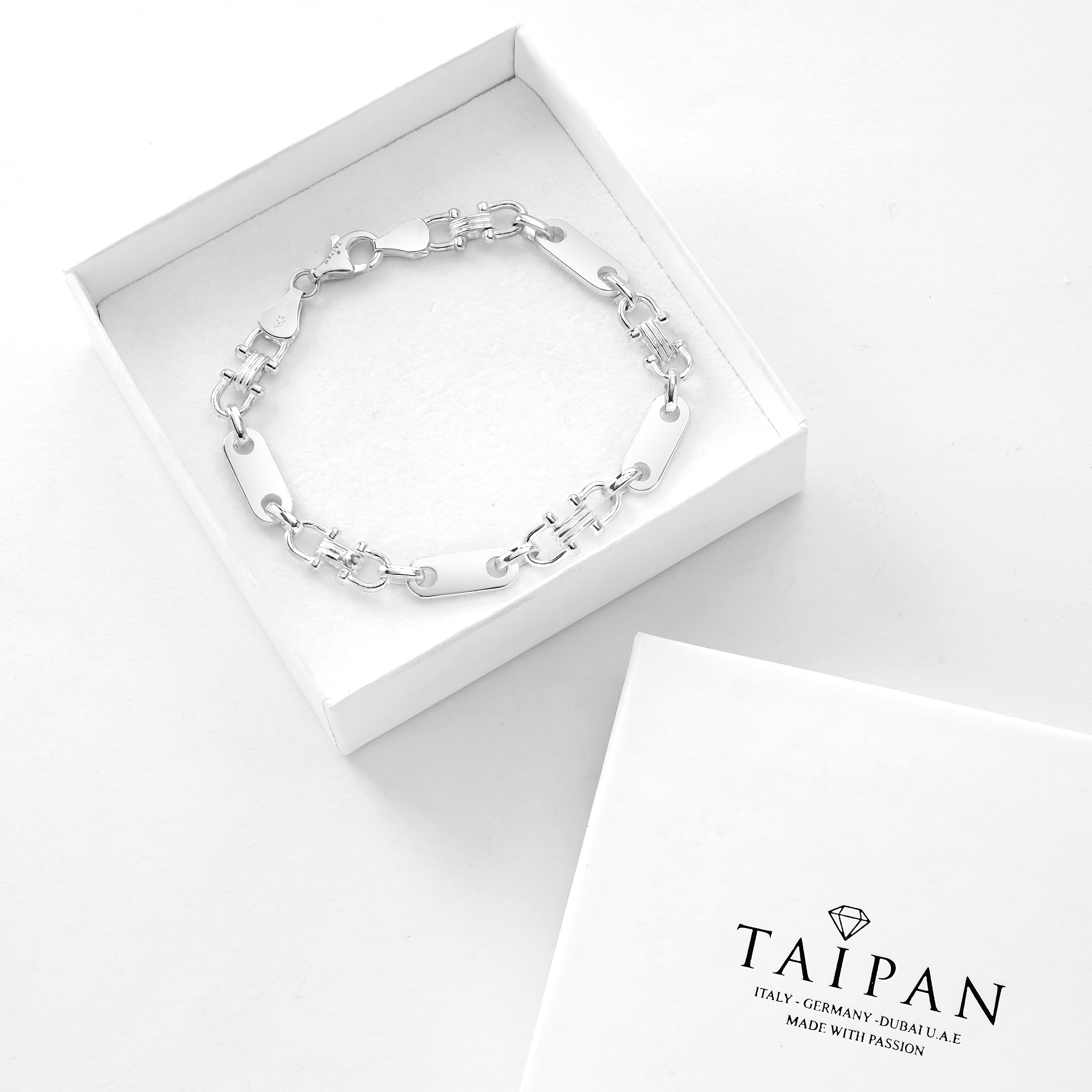 Plattenkette Armband Steigbügelkette 7,8mm breit aus 925 Sterling Silber - Taipan Schmuck