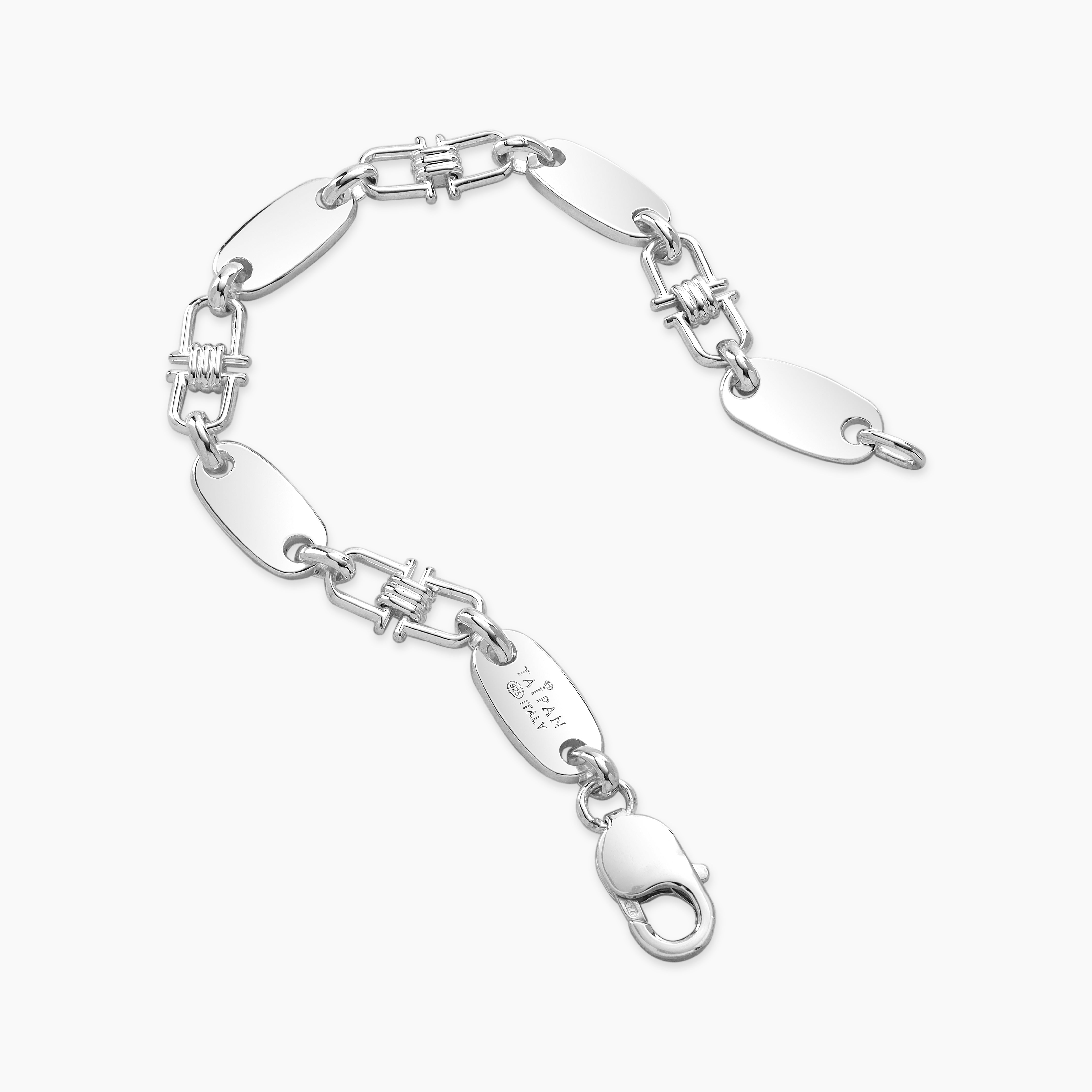 8mm Plattenkette bewegliche Steigbügelkette Armband - 925 Silber - Taipan Schmuck
