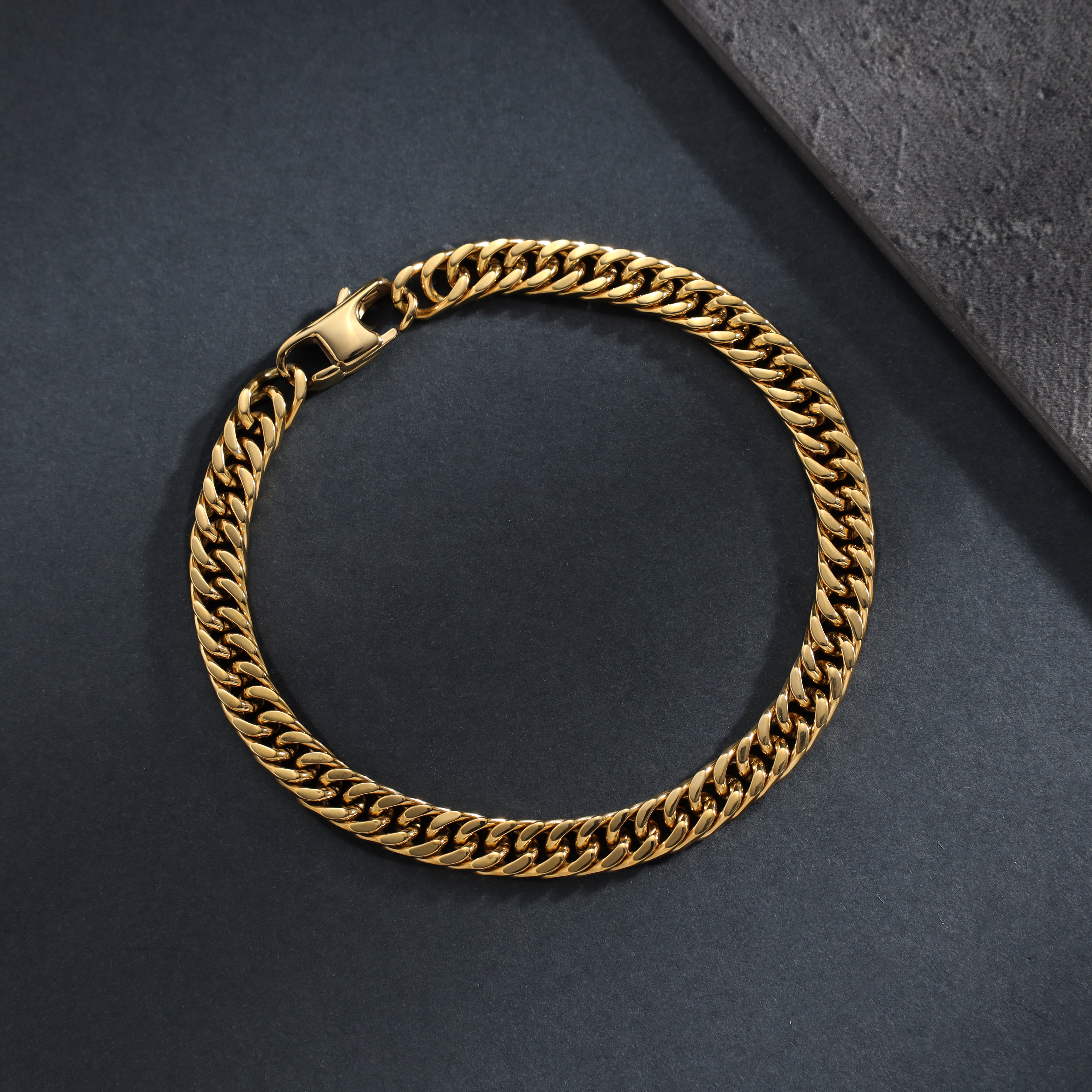 6mm Doppel Panzerkette Armband 21cm aus Edelstahl 18K vergoldet - Taipan Schmuck