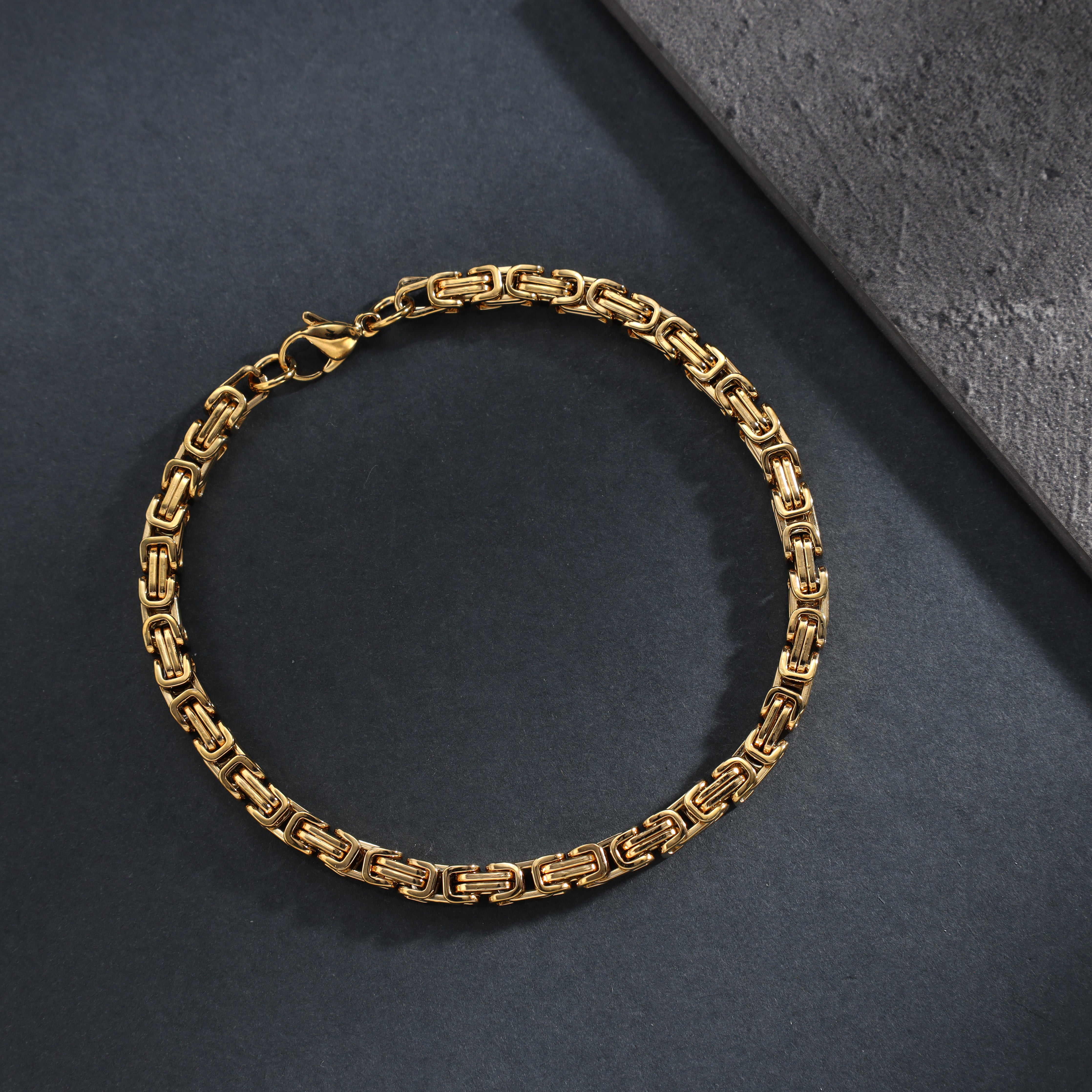 4mm Königskette Armband 21cm aus Edelstahl 18K vergoldet - Taipan Schmuck