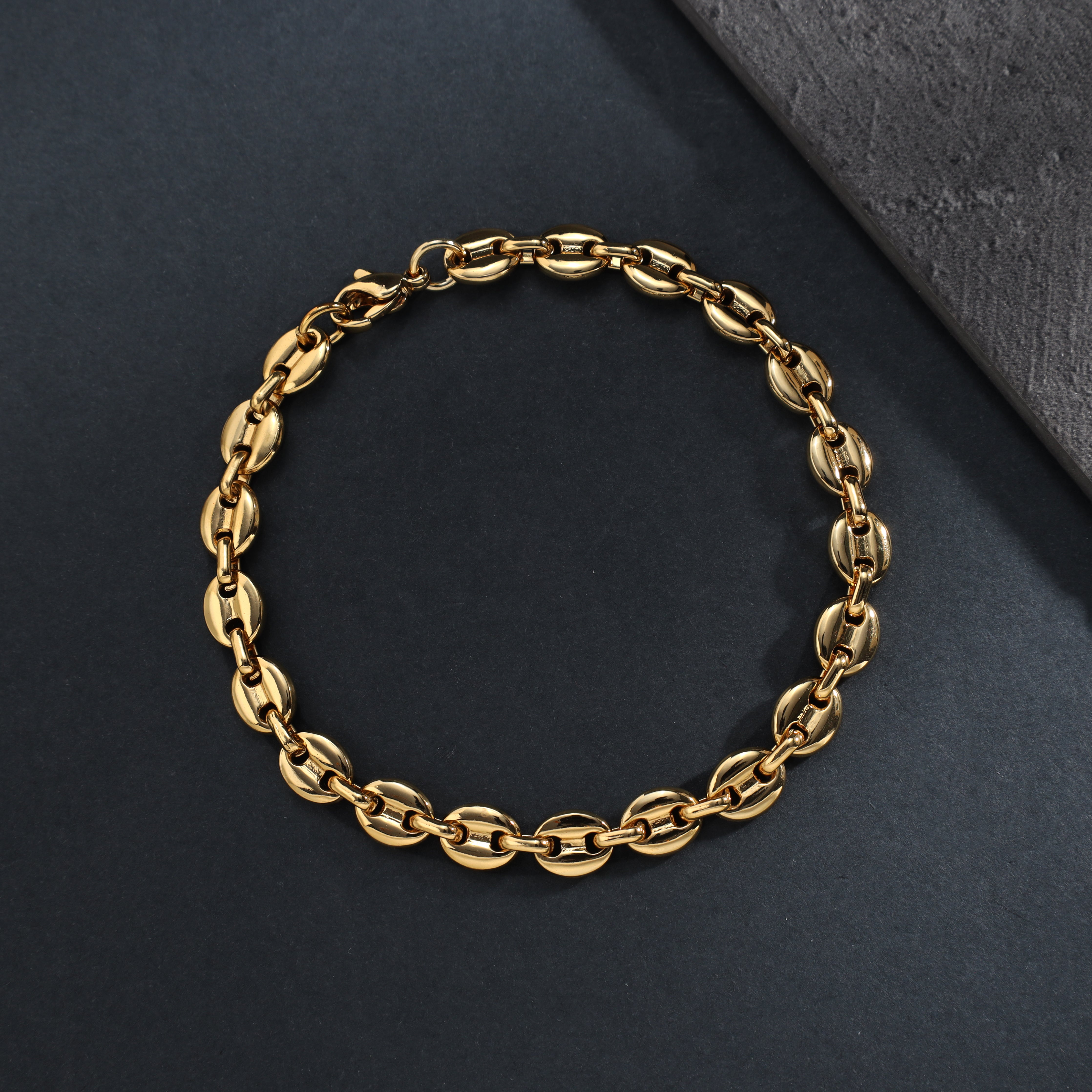 7mm Bohnenkette Armband 22cm aus Edelstahl 18K vergoldet - Taipan Schmuck
