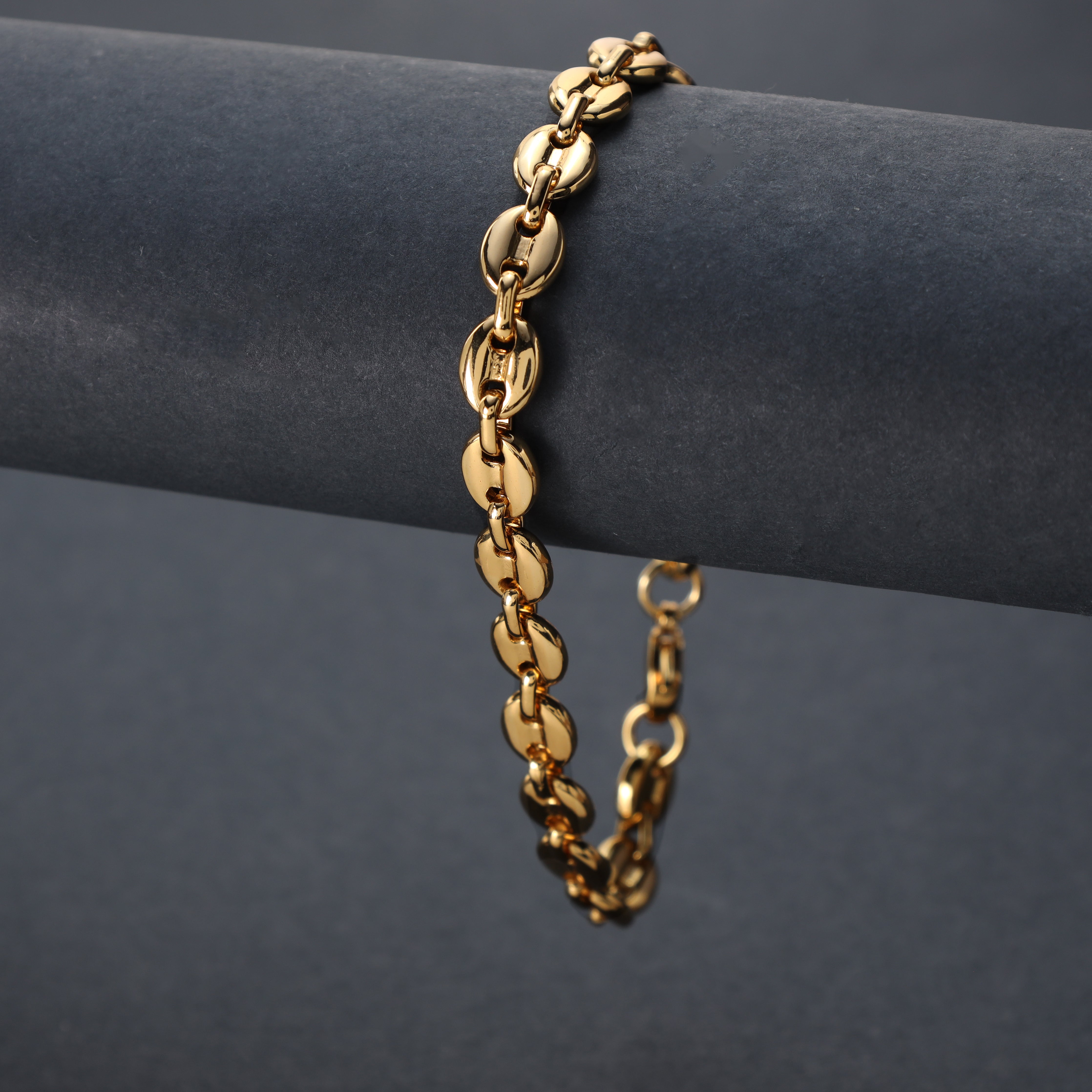 7mm Bohnenkette Armband 22cm aus Edelstahl 18K vergoldet - Taipan Schmuck