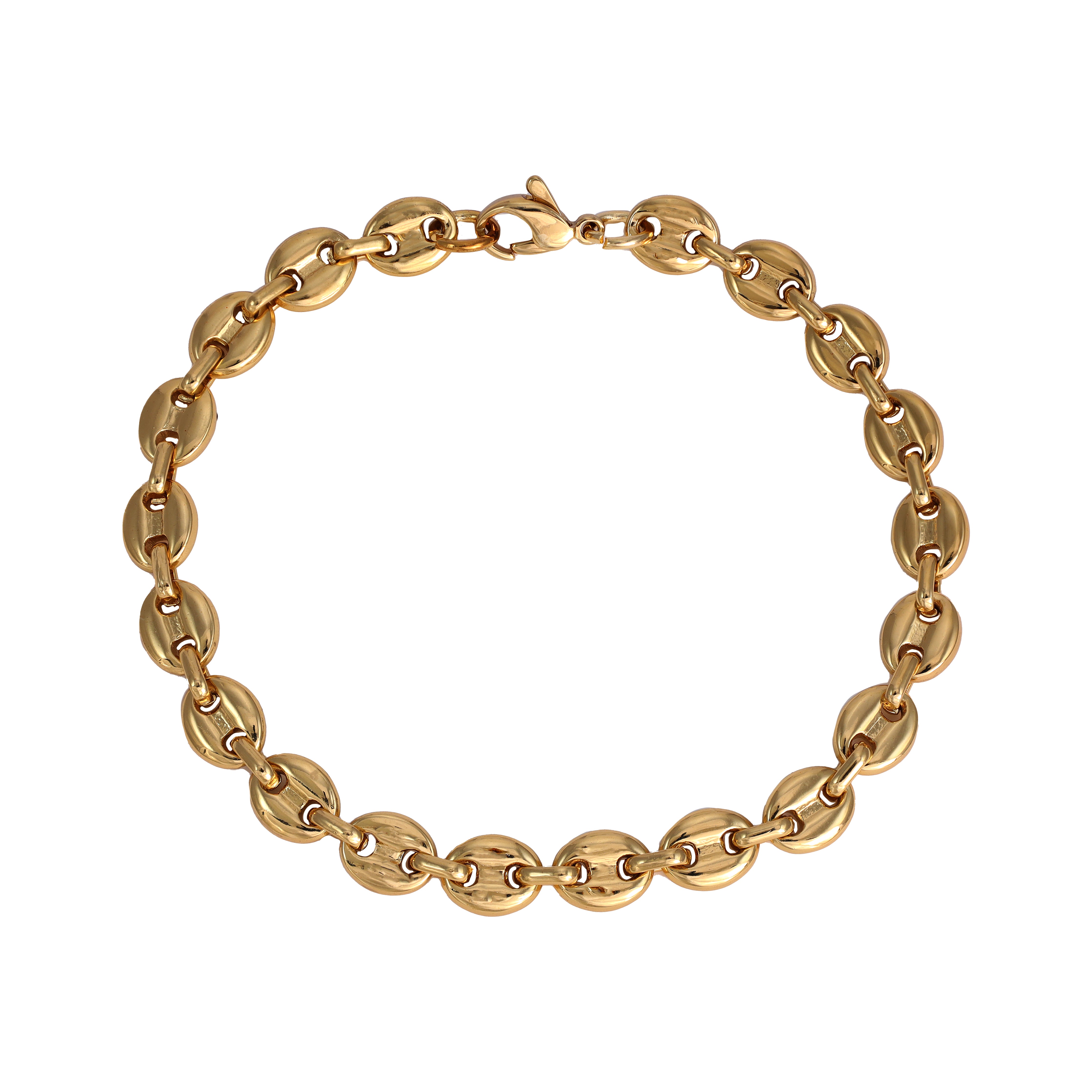 7mm Bohnenkette Armband 22cm aus Edelstahl 18K vergoldet - Taipan Schmuck